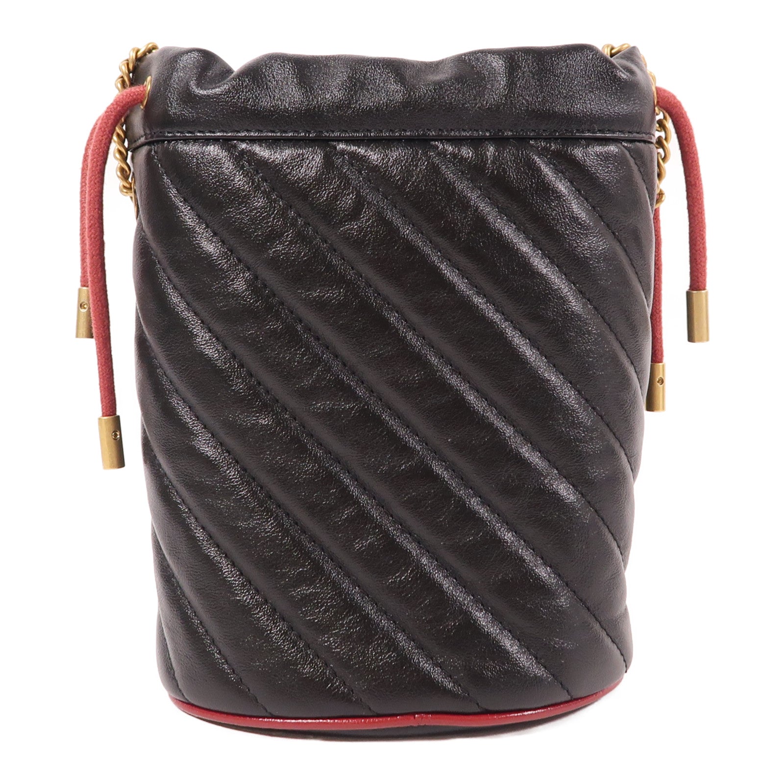 GUCCI GG GHW GG Marmont Bucket Shoulder Bag 573817 Calfskin Leather Black