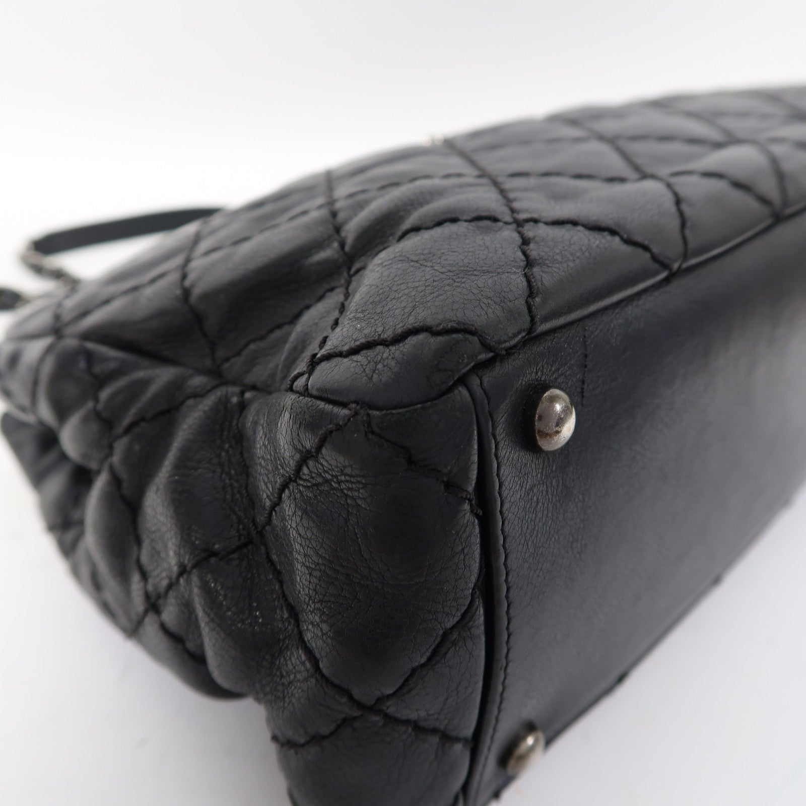 CHANEL 【激減優惠】菱格牛皮皮革Chain Shoulder銀扣鏈帶肩背袋黑色