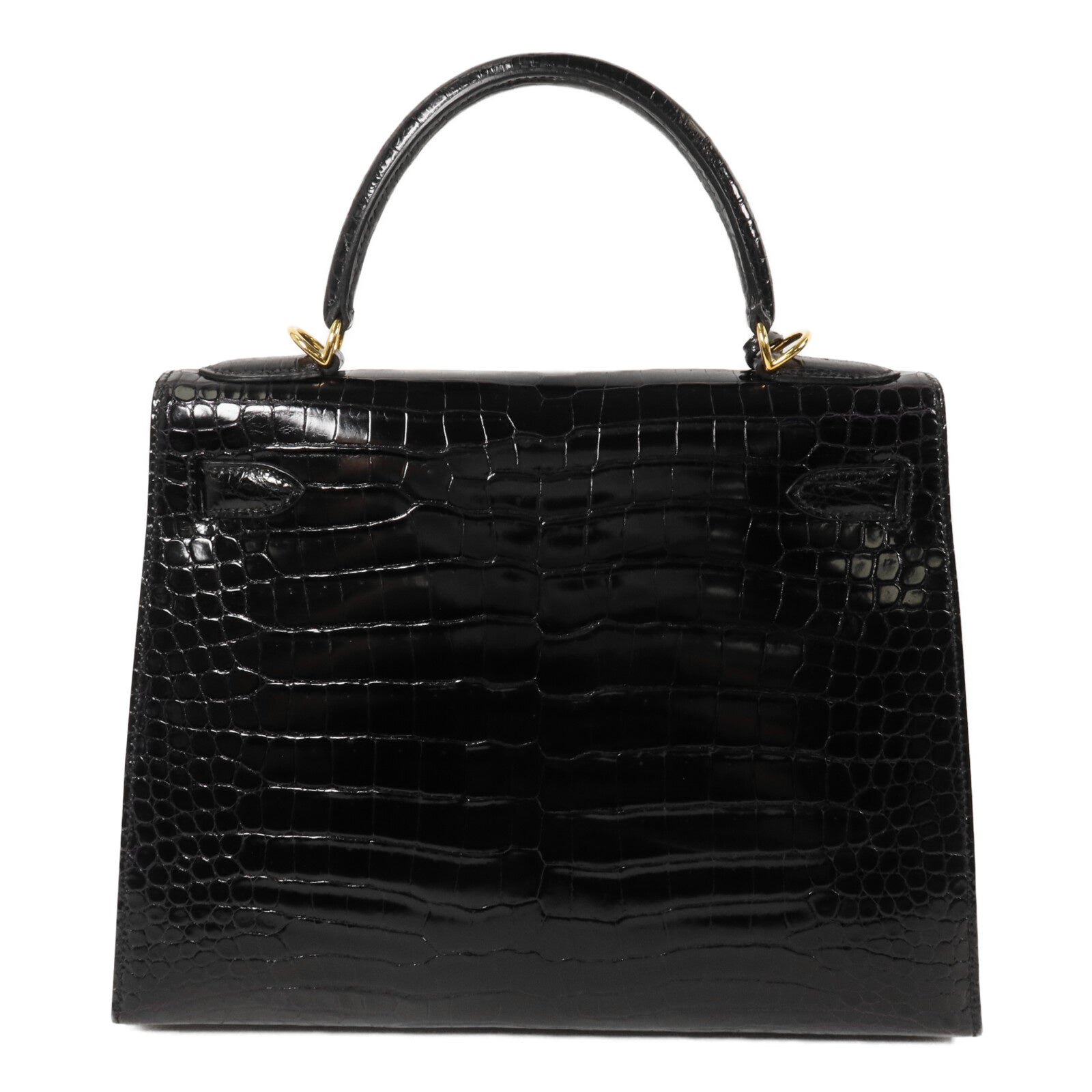 HERMES 鱷魚皮革Kelly 28手挽肩背兩用袋Noir
