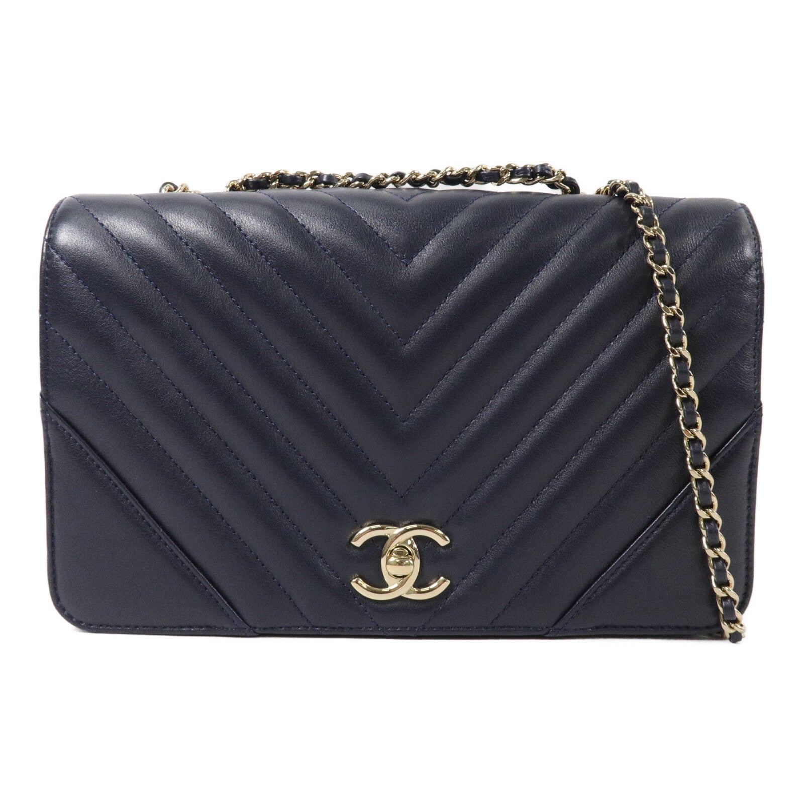 CHANEL 牛皮皮革Chevron Flap Bag鏈帶肩背袋