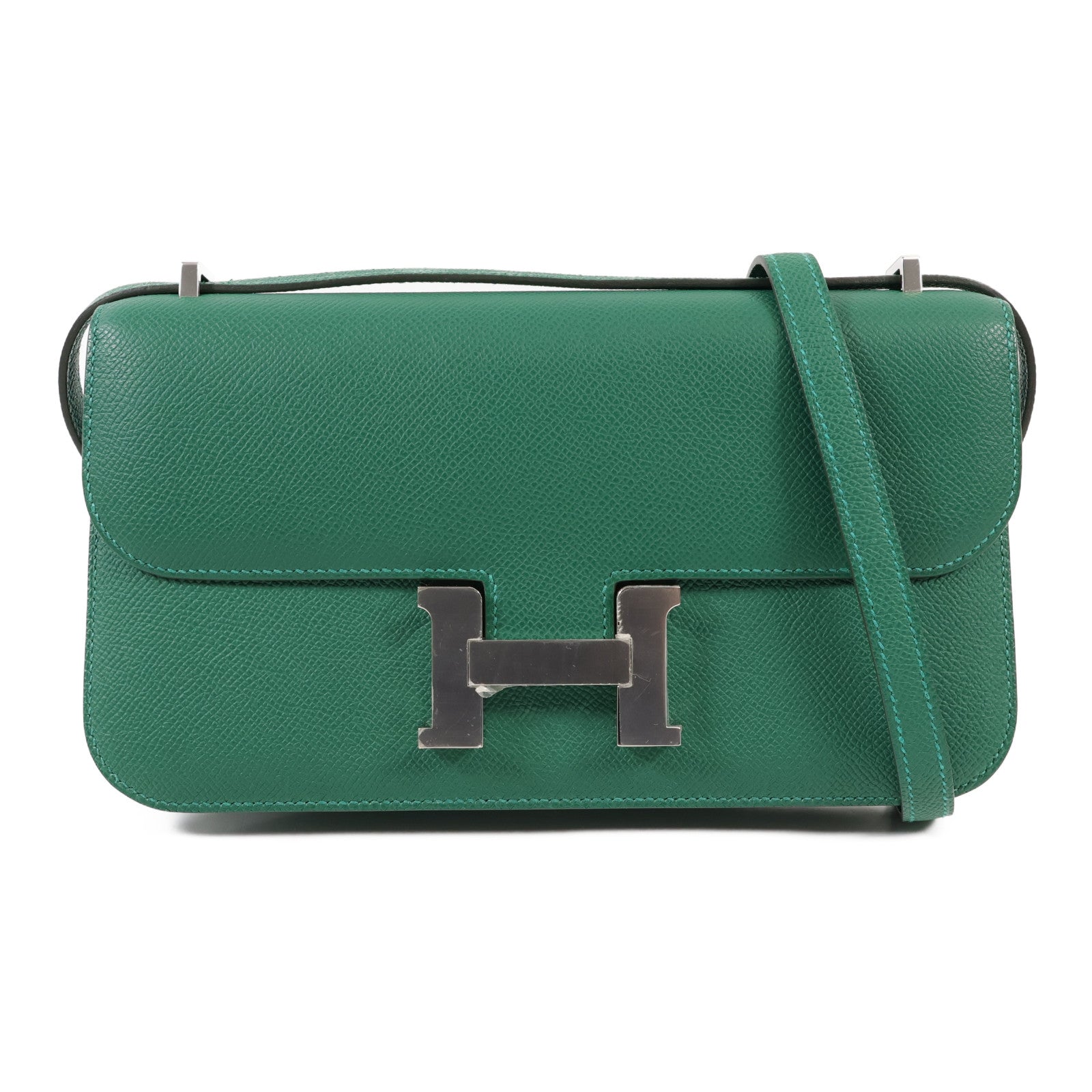 HERMES Epsom皮革Constance Elan銀扣肩背袋Vert Moyen