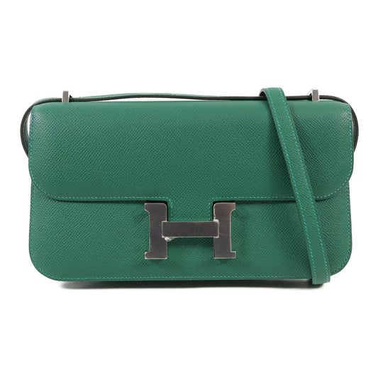 HERMES Epsom皮革Constance Elan銀扣肩背袋Vert Moyen