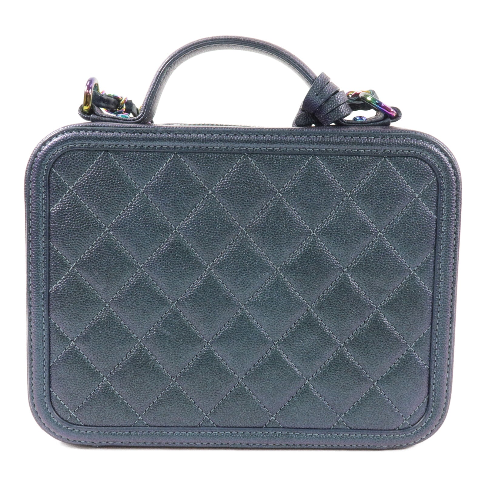 CHANEL 牛皮皮革CC Filigree Vanity Case Medium鏈帶肩背袋