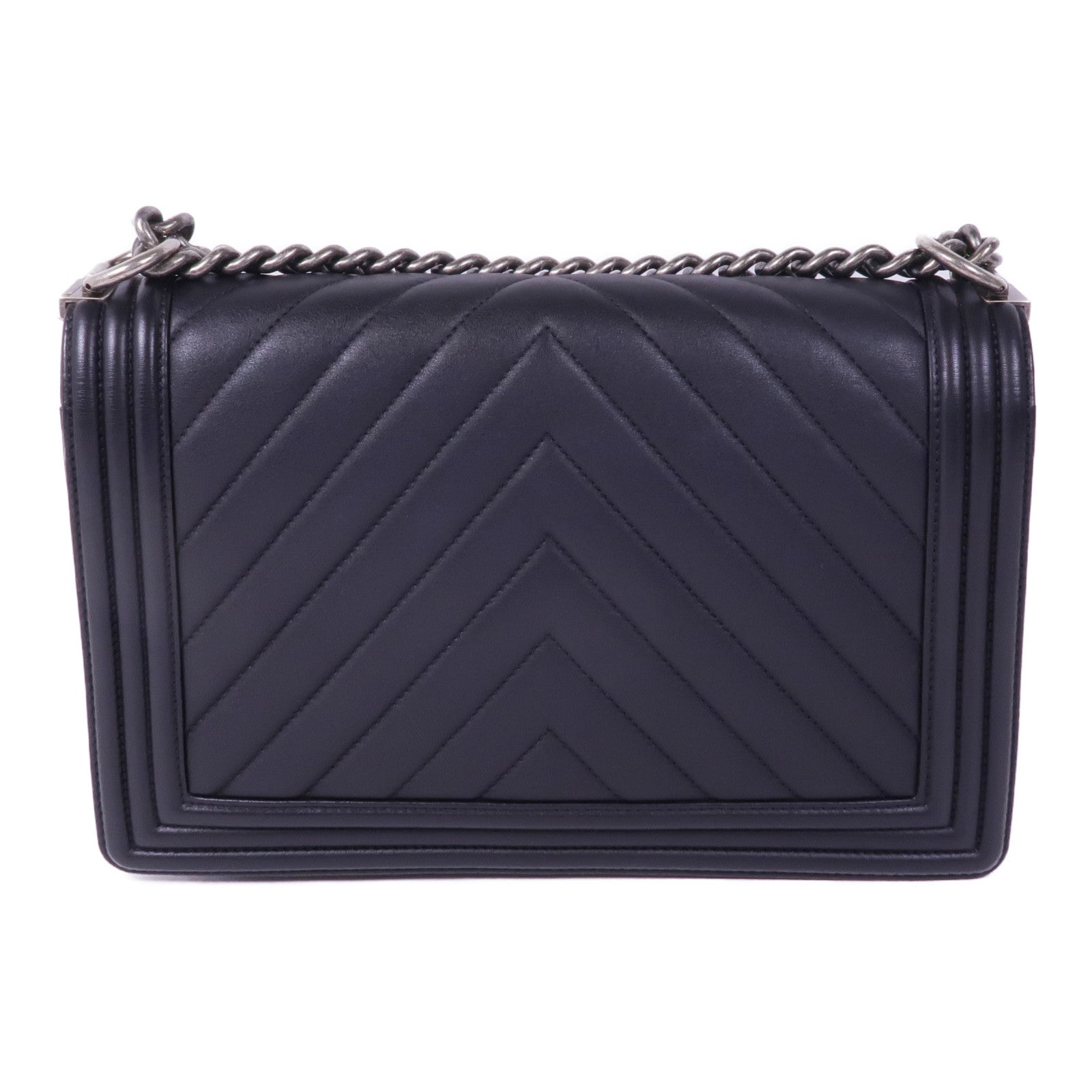 CHANEL 羊皮皮革Boy 28銀扣鏈帶肩背袋