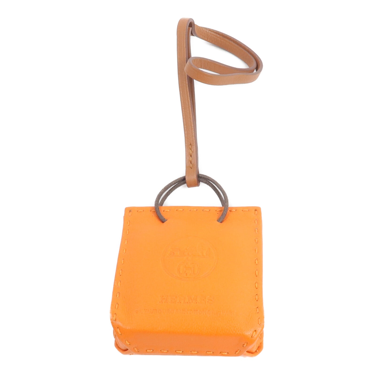 HERMES Milo皮革Sac Orange Bag Charm掛飾Orange