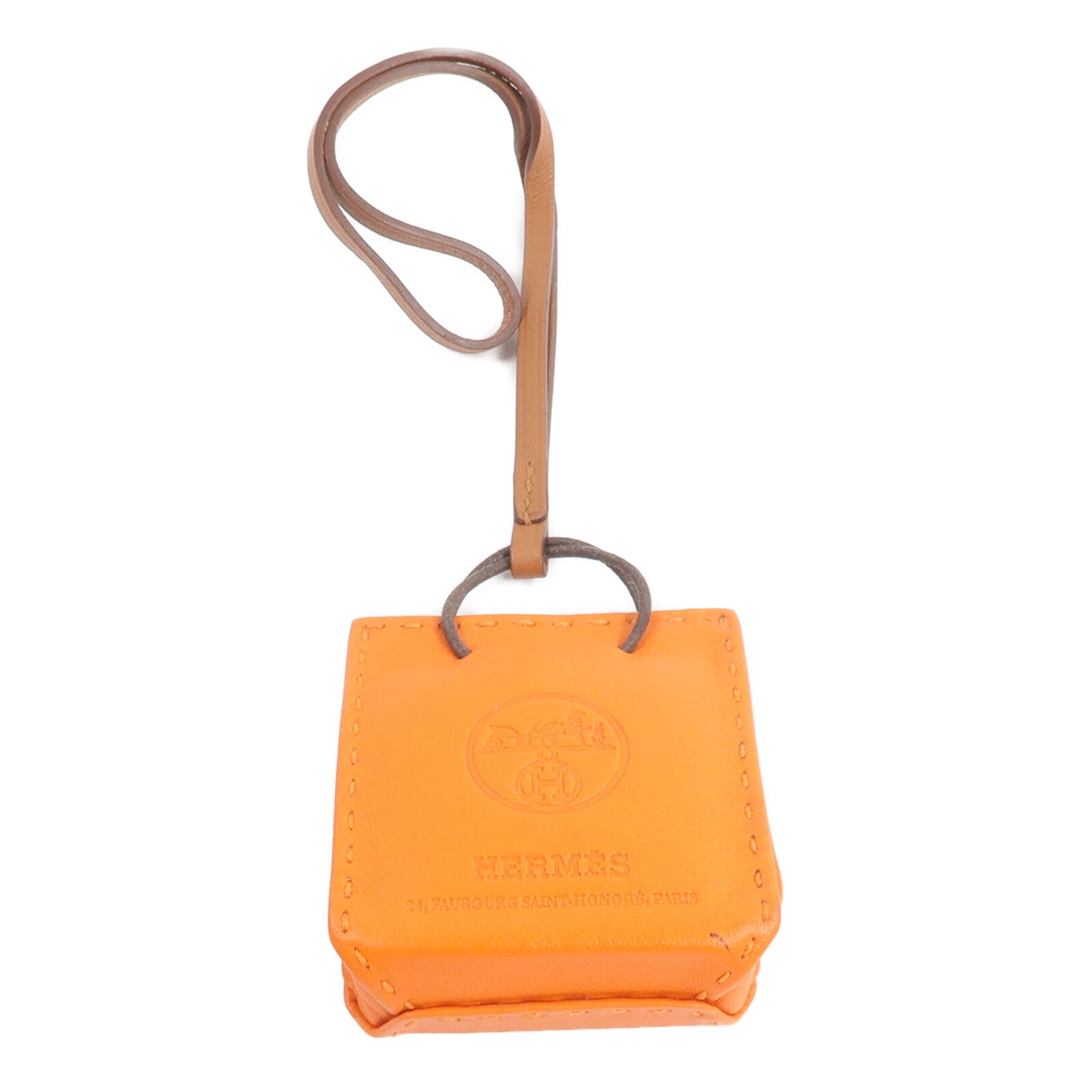 HERMES Milo皮革Sac Orange Bag Charm掛飾Orange