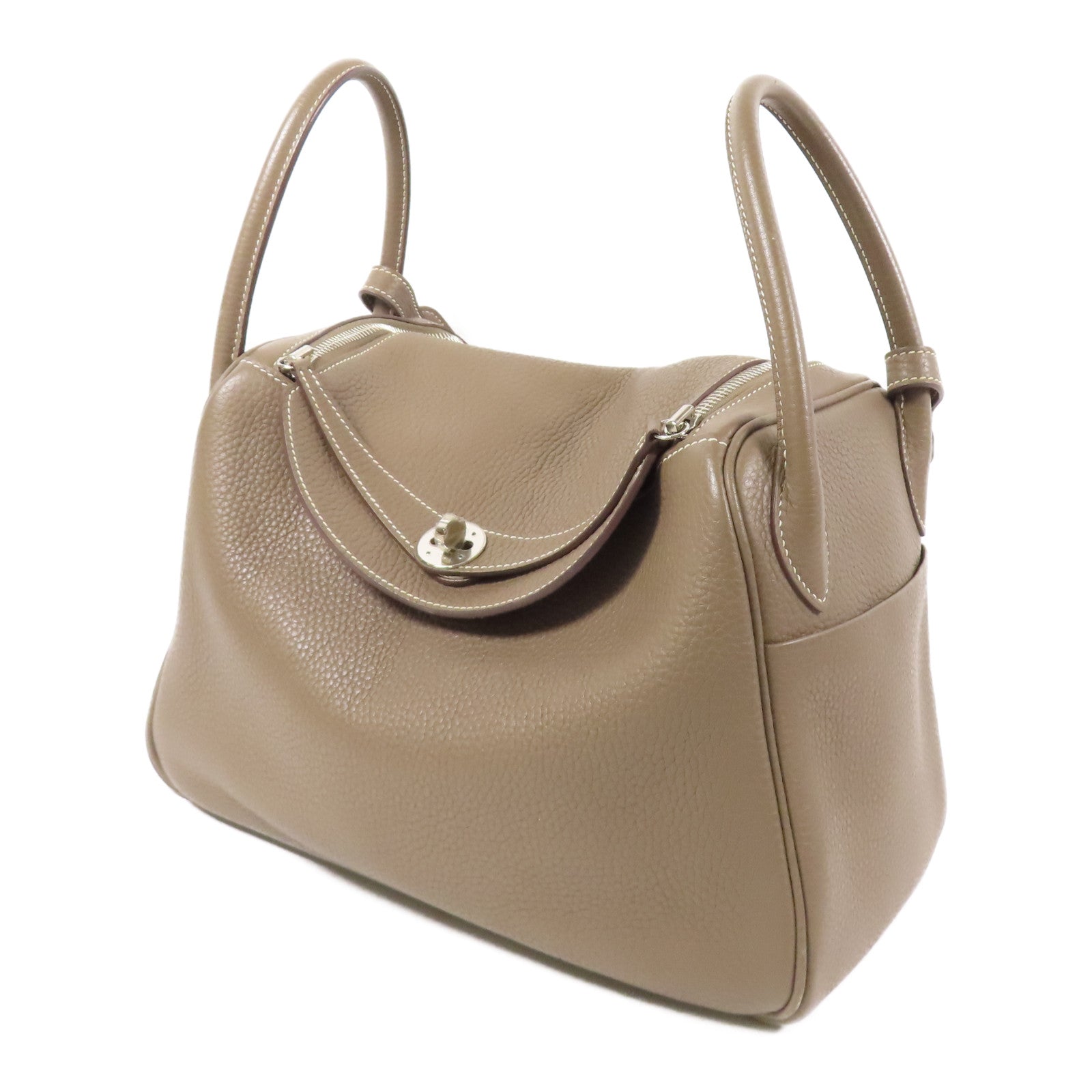 HERMES Clemence皮革Lindy 30銀扣手挽肩背兩用袋Etoupe