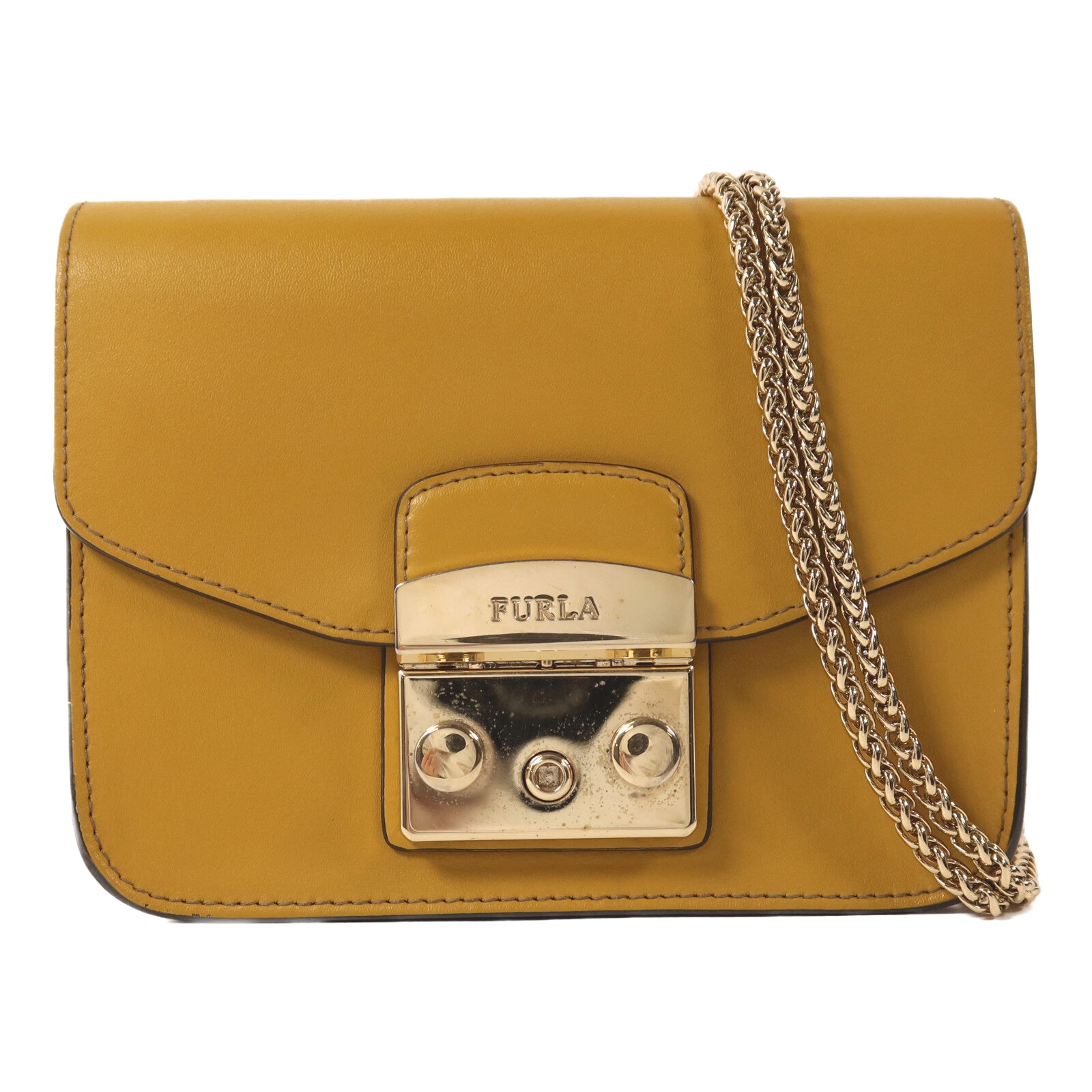 Furla 牛皮皮革Chain Shoulder鏈帶肩背袋