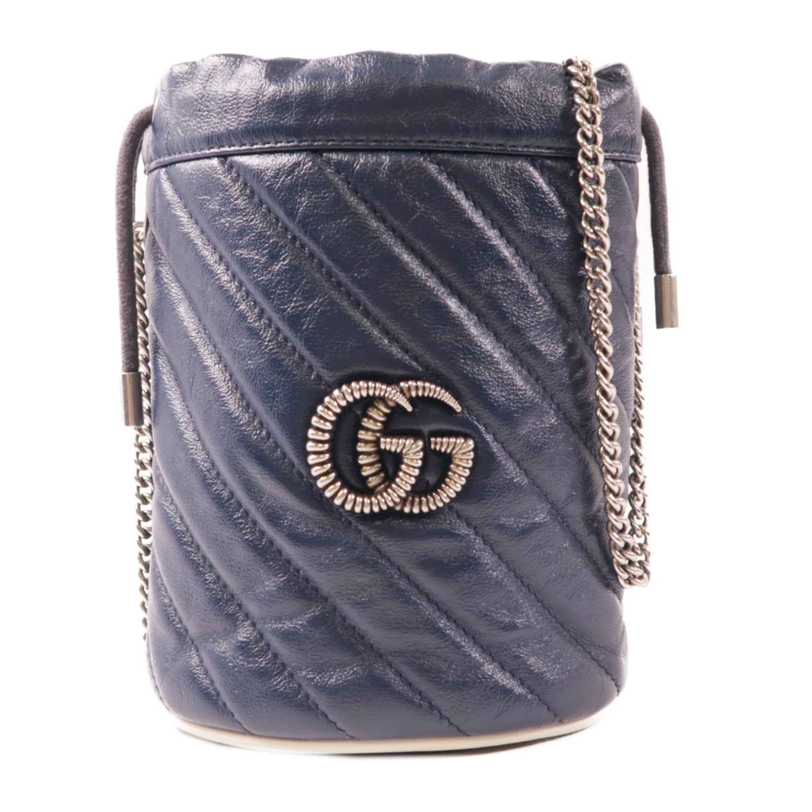GUCCI GG SHW Chain Shoulder Bag 573817 Calfskin Leather Navy