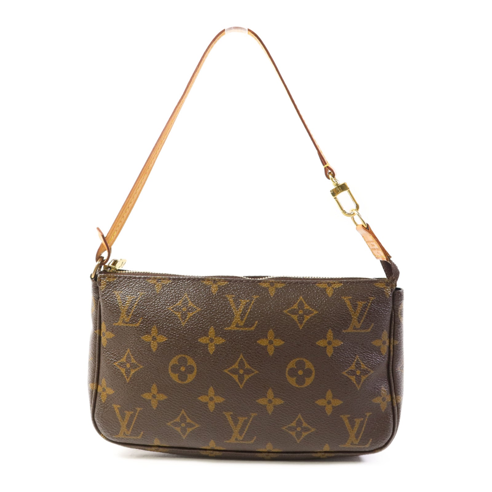 LOUIS VUITTON Monogram Pochette Accessoires金扣手挽袋棕色