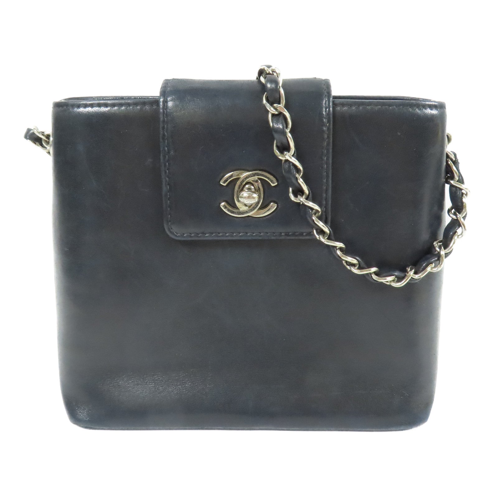 CHANEL 羊皮皮革Chain Shoulder銀扣肩背袋