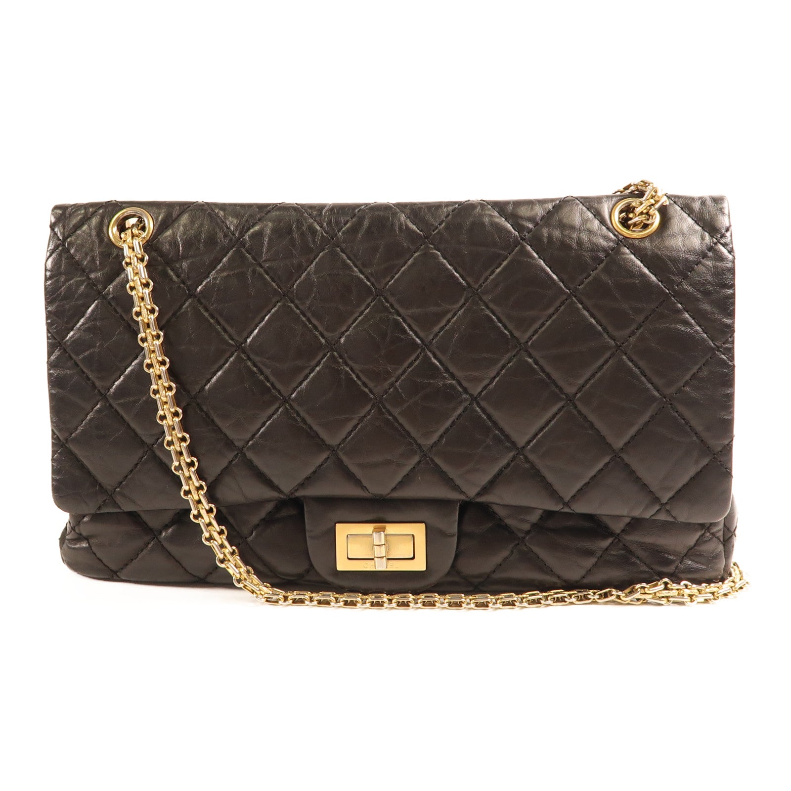 CHANEL 牛皮皮革2.55金扣鏈帶肩背袋黑色