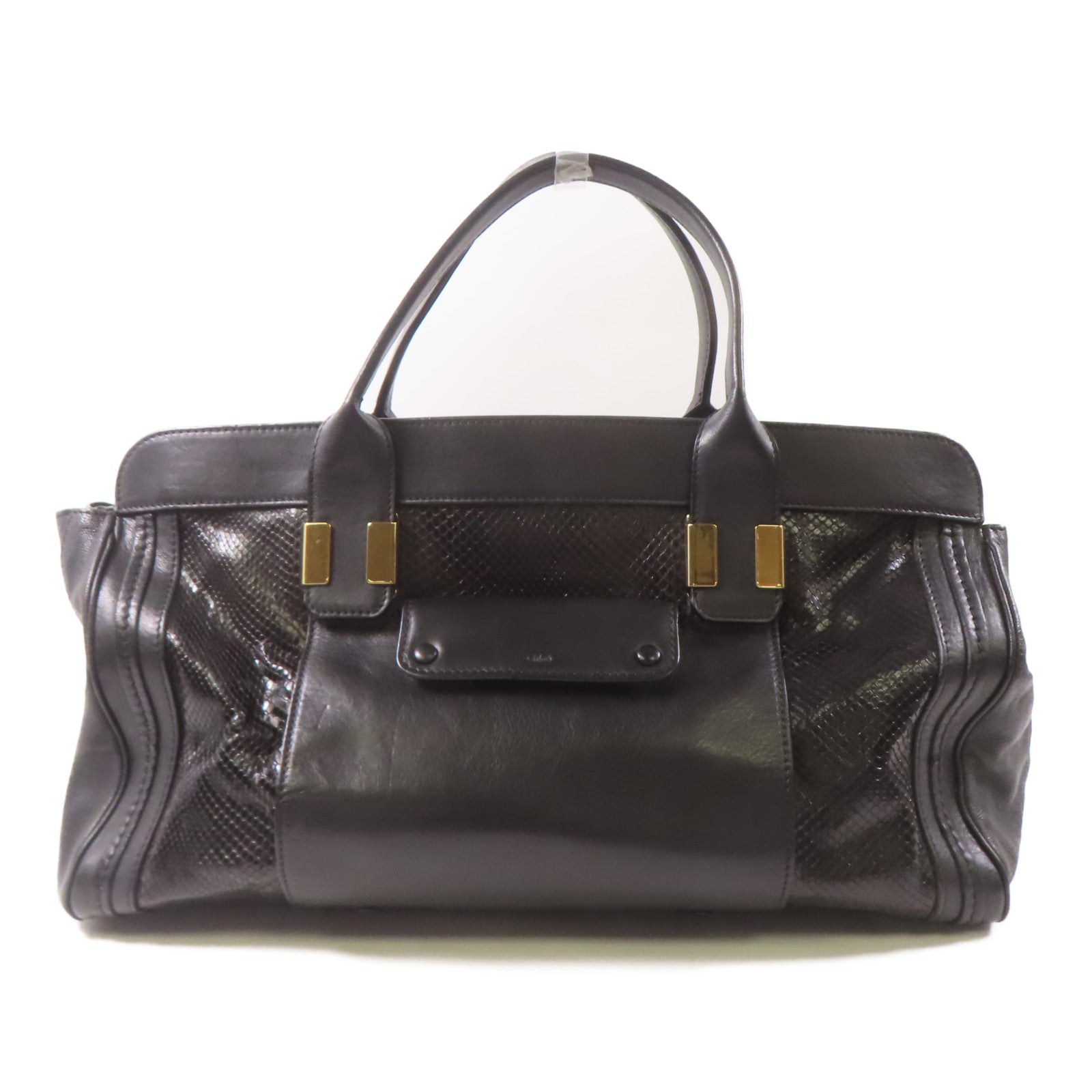 Chloe 【激減優惠】牛皮皮革/蛇皮皮革Tote Bag金扣手挽袋黑色