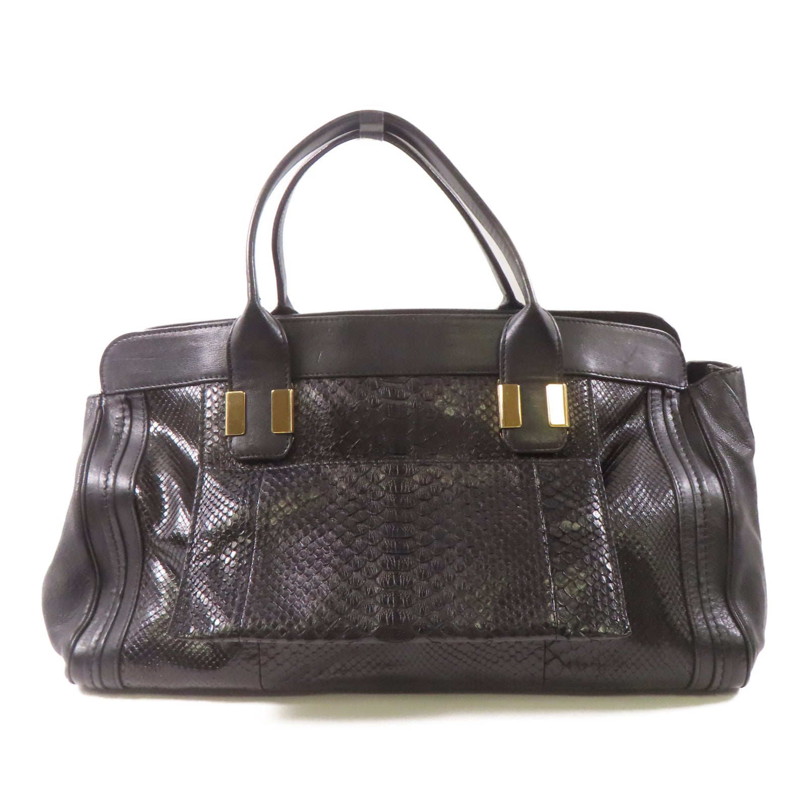 Chloe 牛皮皮革/蛇皮皮革Tote Bag金扣手挽袋黑色