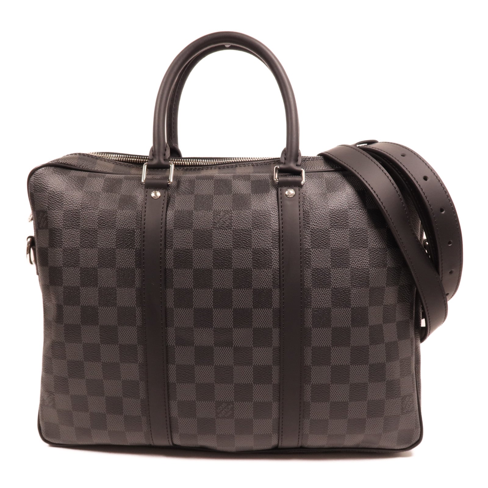 LOUIS VUITTON Damier Graphite Porte Documents Voyage銀扣肩背袋
