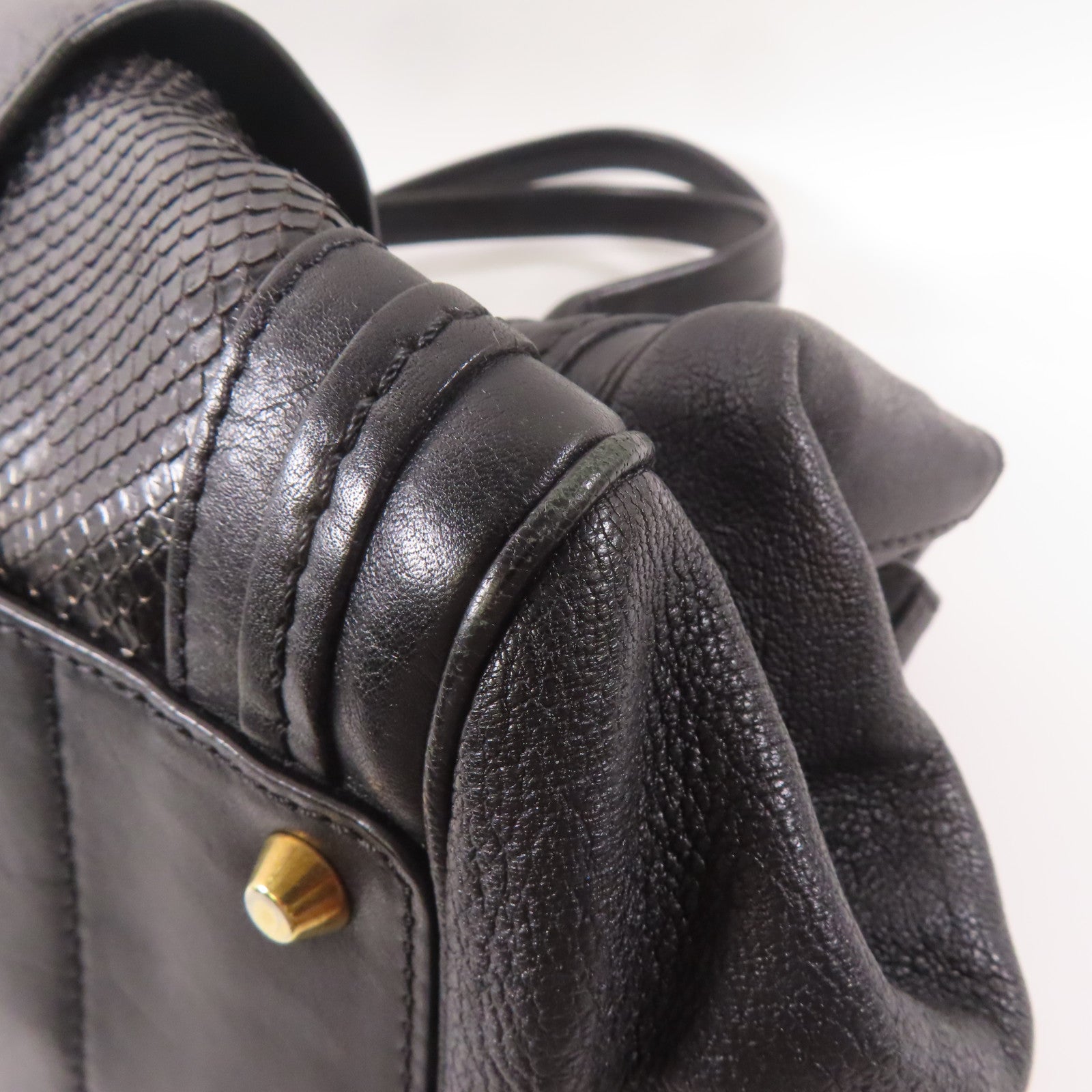 Chloe 牛皮皮革/蛇皮皮革Tote Bag金扣手挽袋黑色