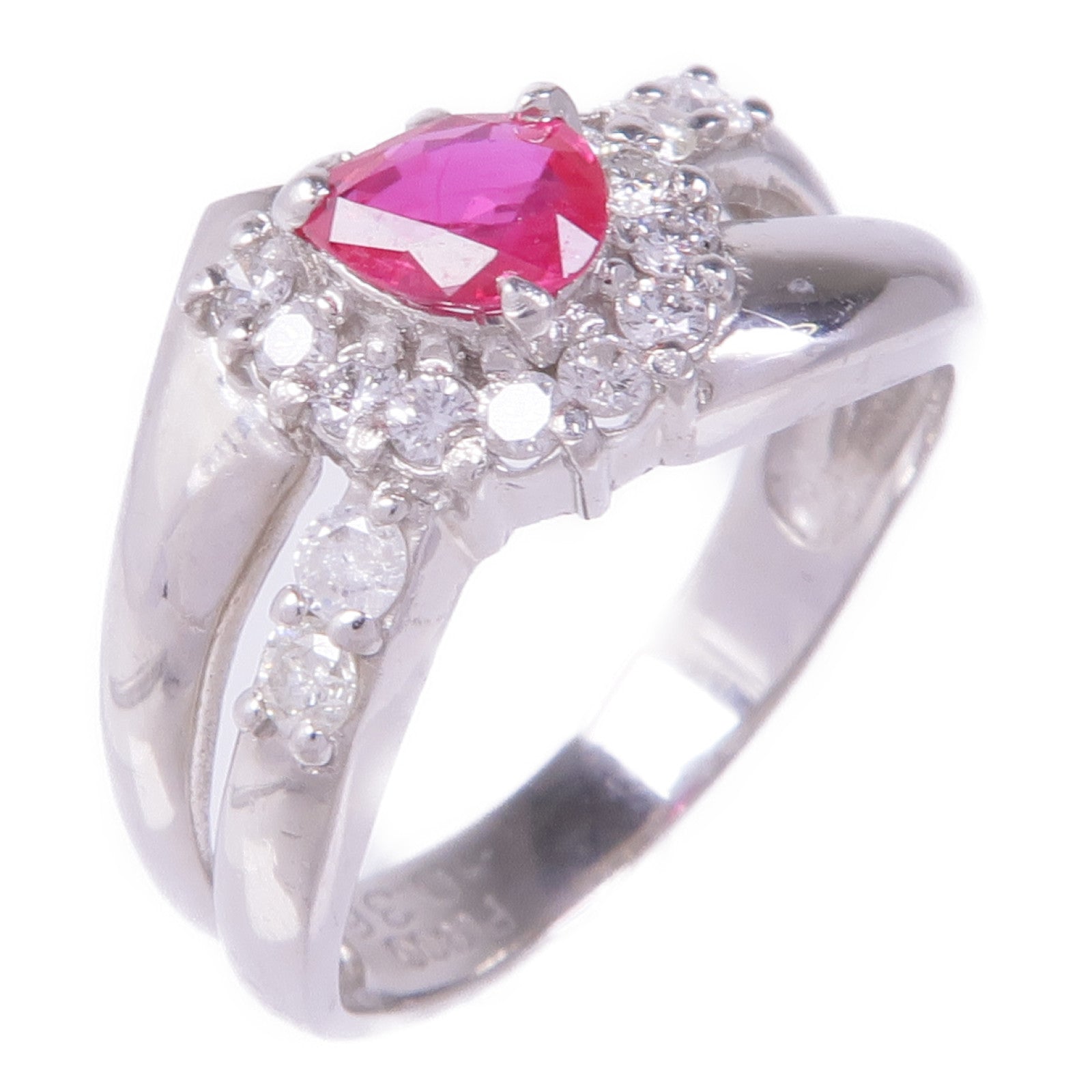 JEWELRY PT900鉑金Ruby Diamond Ring紅寶石鑽石戒指US#5.75