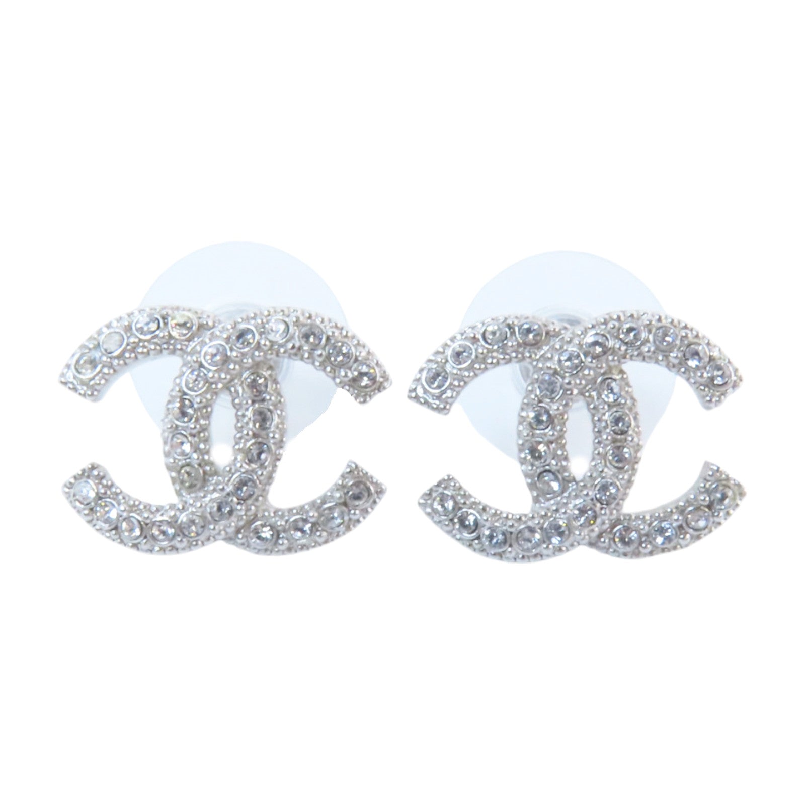 CHANEL 金屬/水鑽CC Earrings銀扣耳環