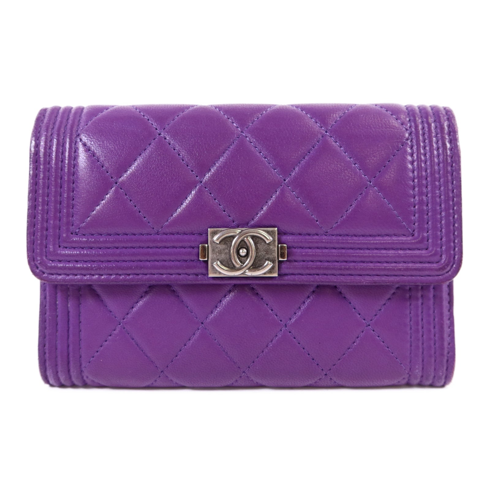 CHANEL 羊皮皮革Boy Bifold Wallet銀扣錢包