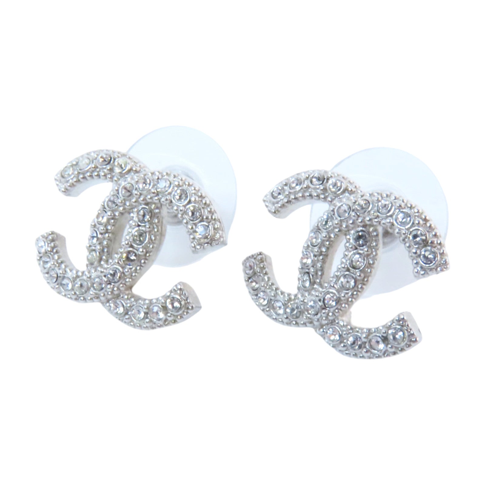 CHANEL 金屬/水鑽CC Earrings銀扣耳環