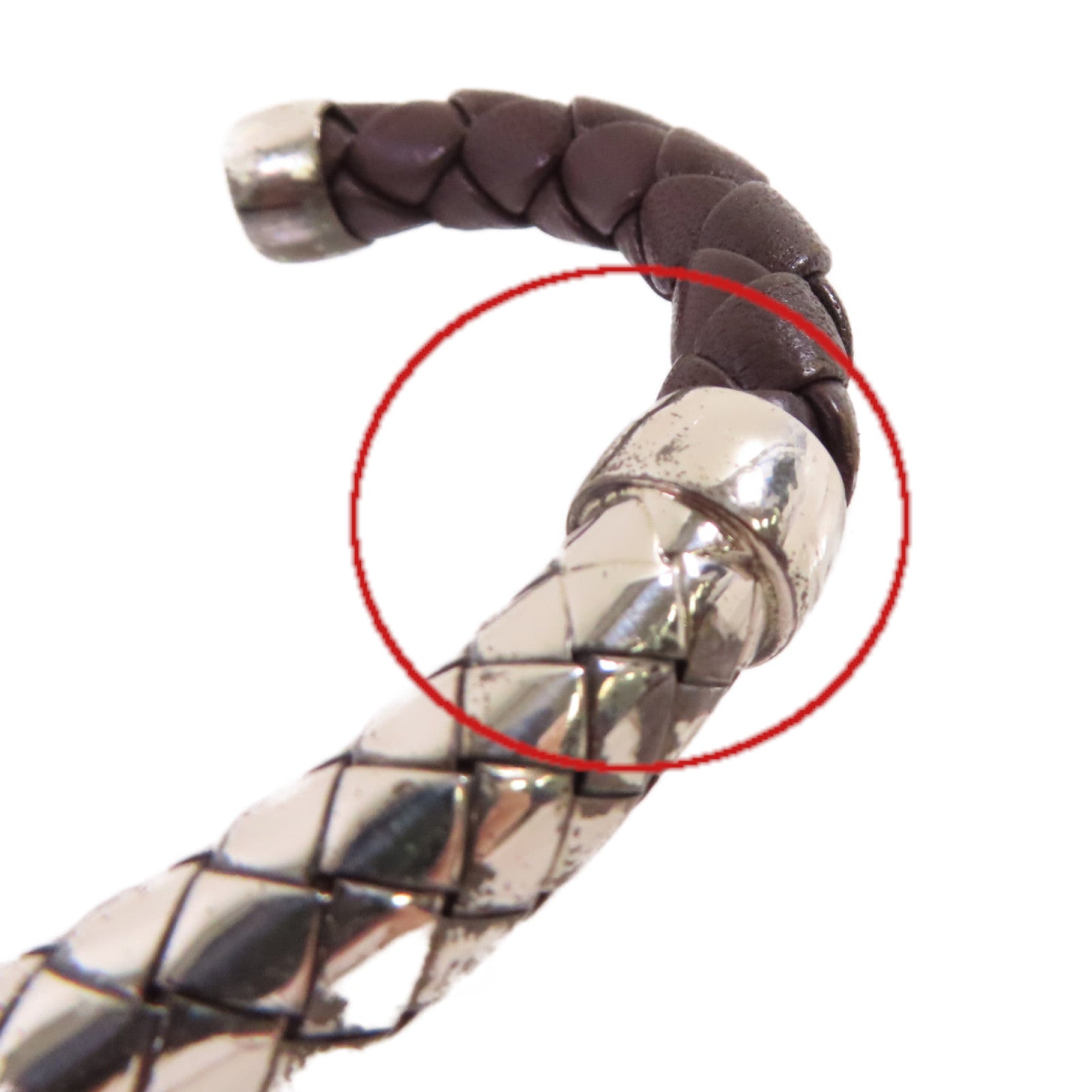 BOTTEGA VENETA 【激減優惠】織紋皮革/925純銀Bangle手鐲啡色/銀色