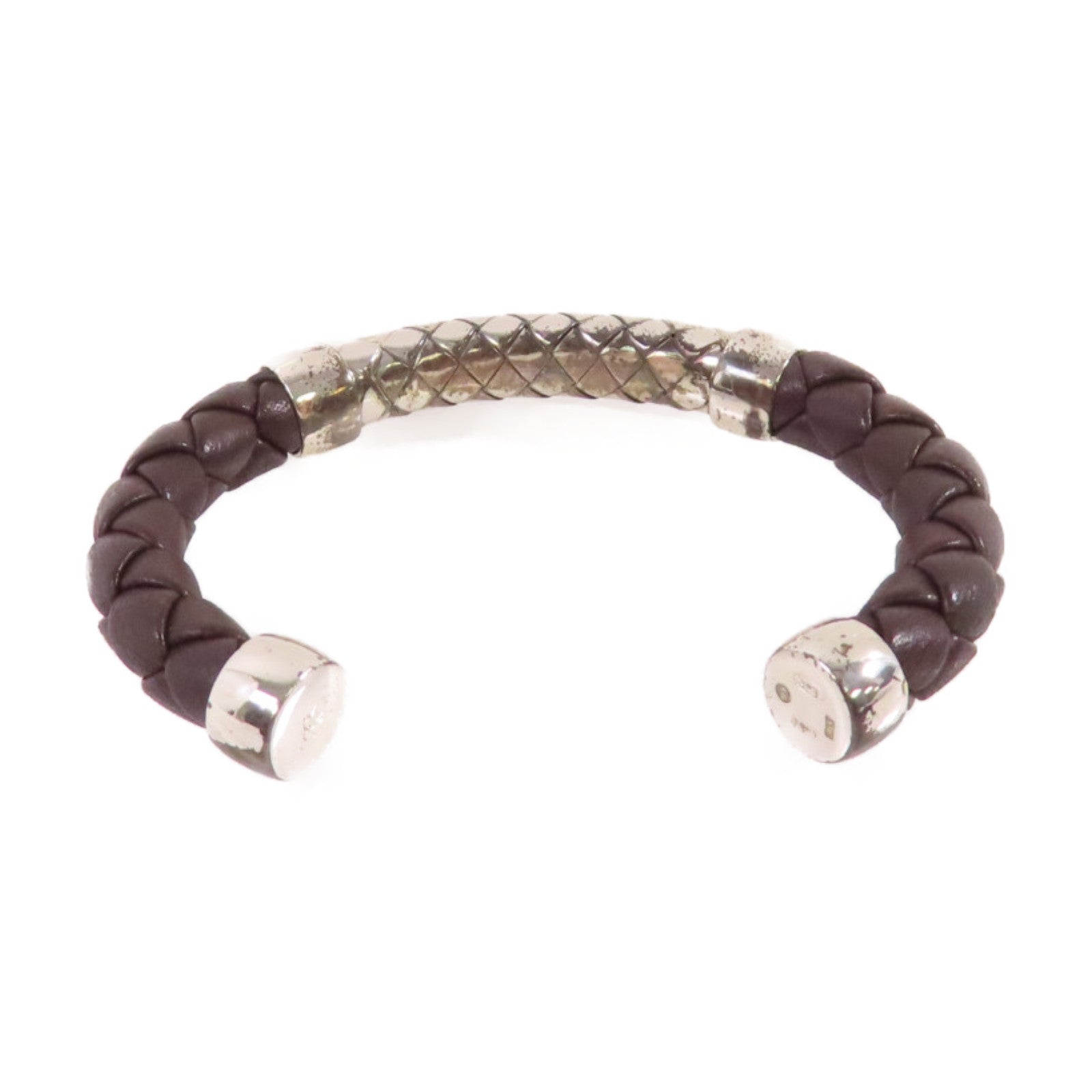 BOTTEGA VENETA 【激減優惠】織紋皮革/925純銀Bangle手鐲啡色/銀色