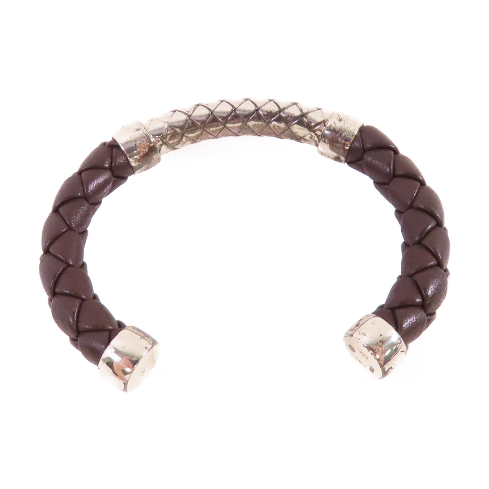 BOTTEGA VENETA 【激減優惠】織紋皮革/925純銀Bangle手鐲啡色/銀色