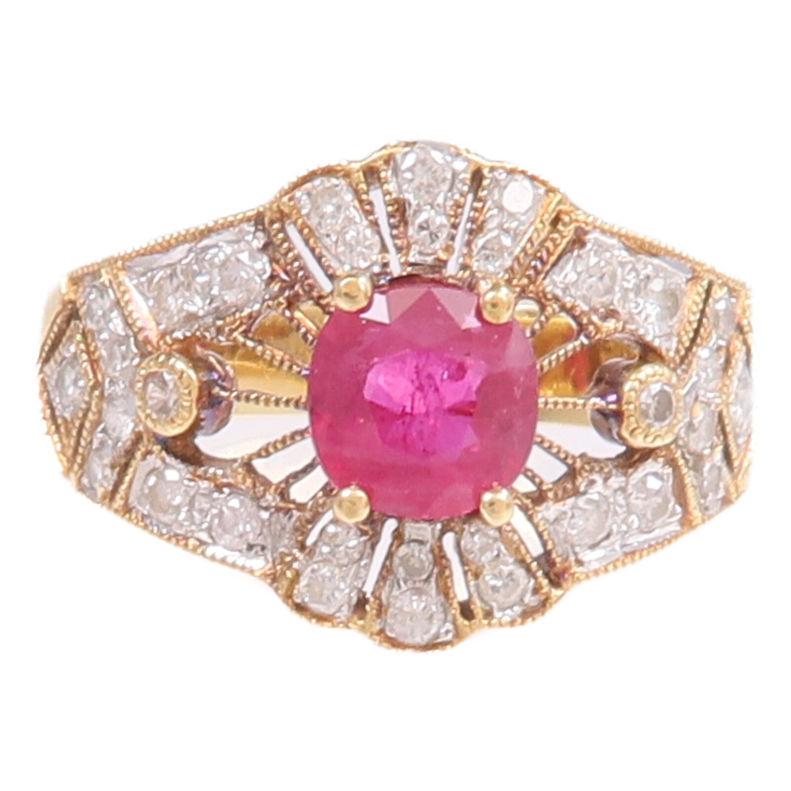 JEWELRY 18K白金/黃金Ruby Diamond Ring紅寶石/鑽石戒指US#5.25