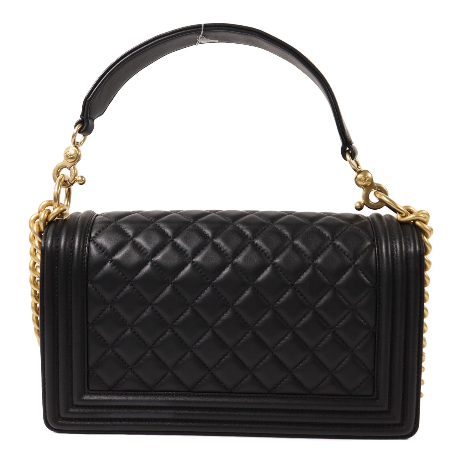 CHANEL 羊皮皮革Boy 25金扣鏈帶手挽肩背兩用袋