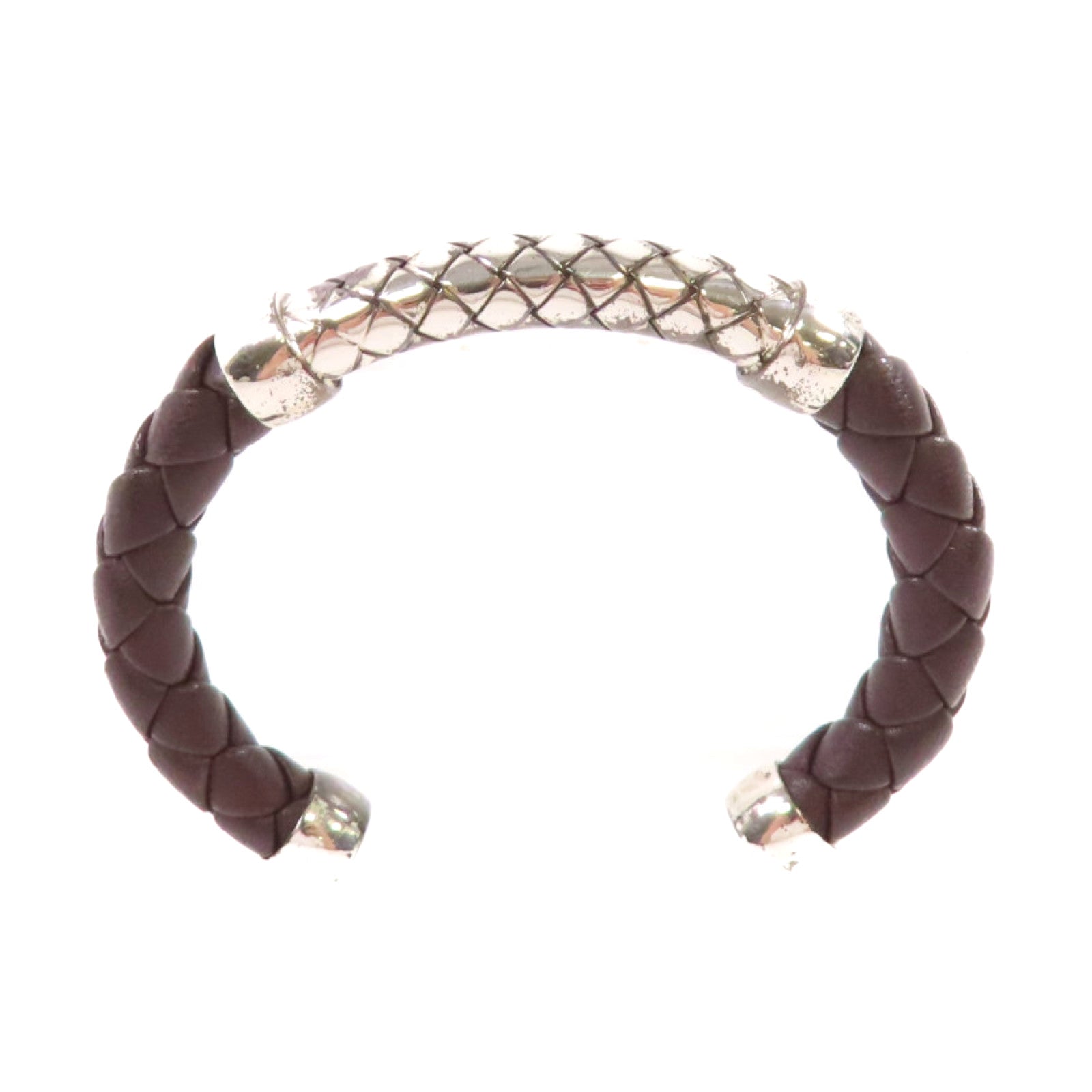 BOTTEGA VENETA 【激減優惠】織紋皮革/925純銀Bangle手鐲啡色/銀色