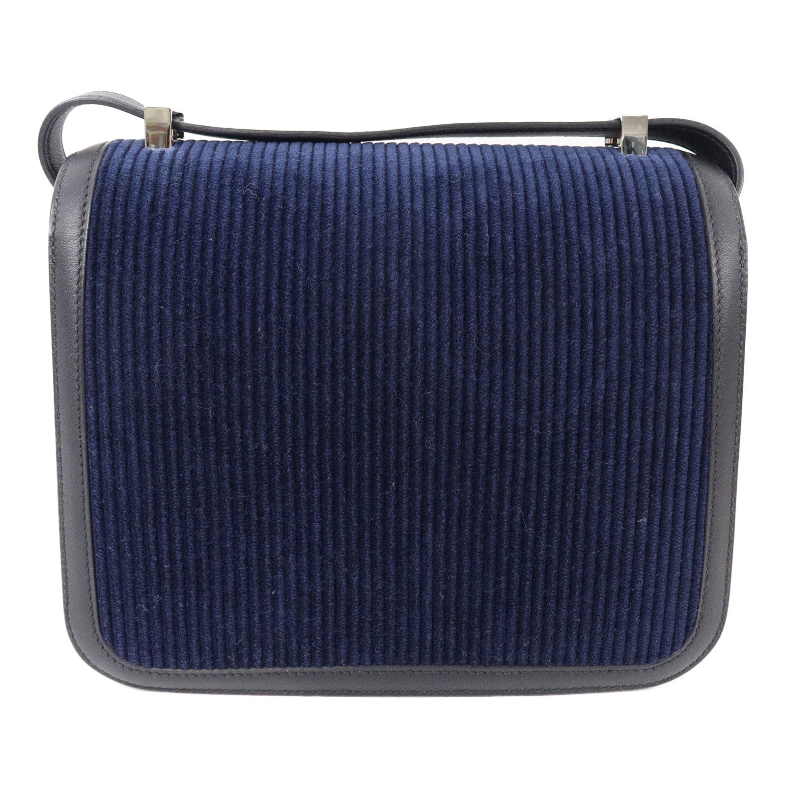 HERMES Velvet-Corduroy/Swif皮革Constance 24肩背袋Bleu Marine/Noir