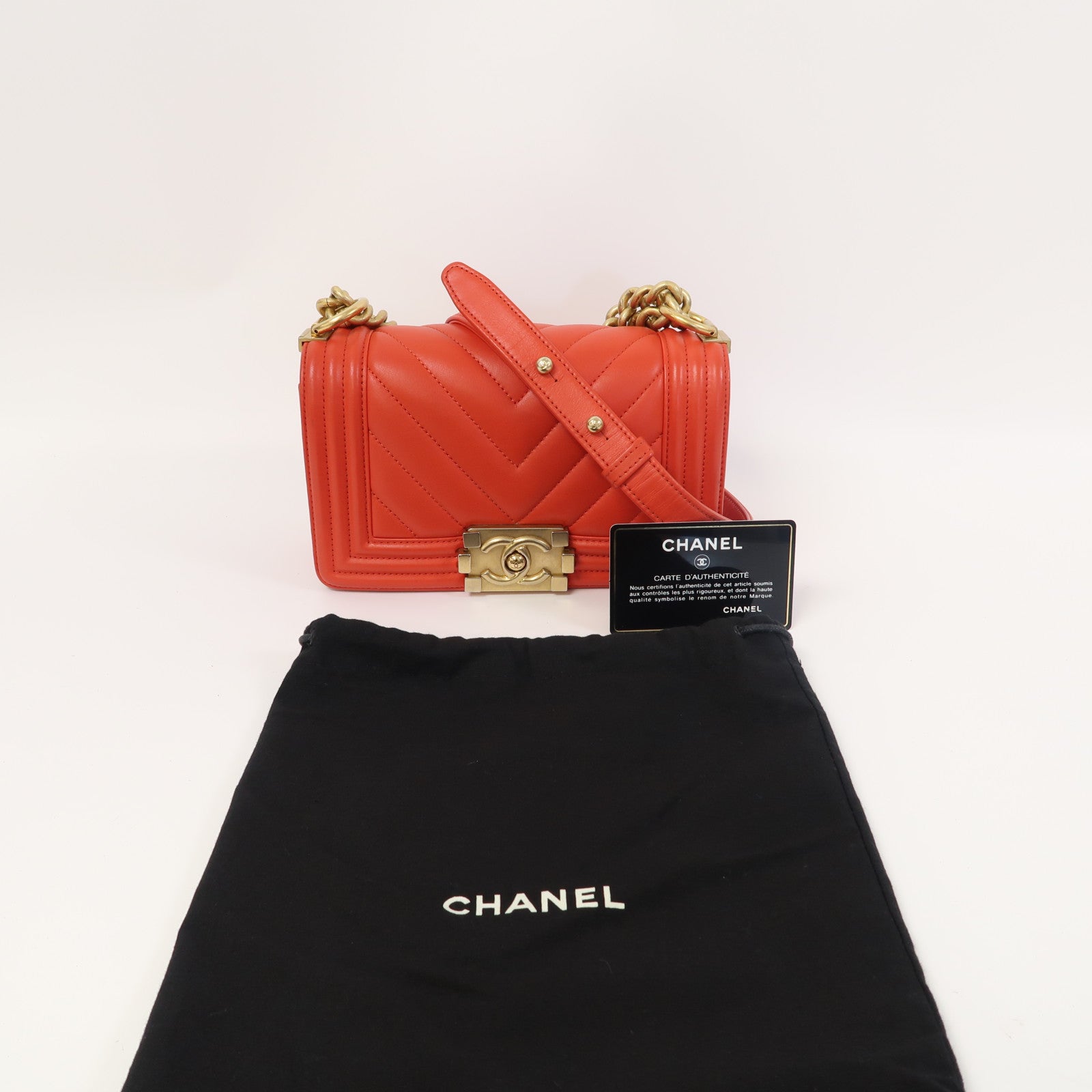 CHANEL 【激減優惠】斜紋羊皮皮革Boy Chanel金扣鏈帶肩背袋紅色