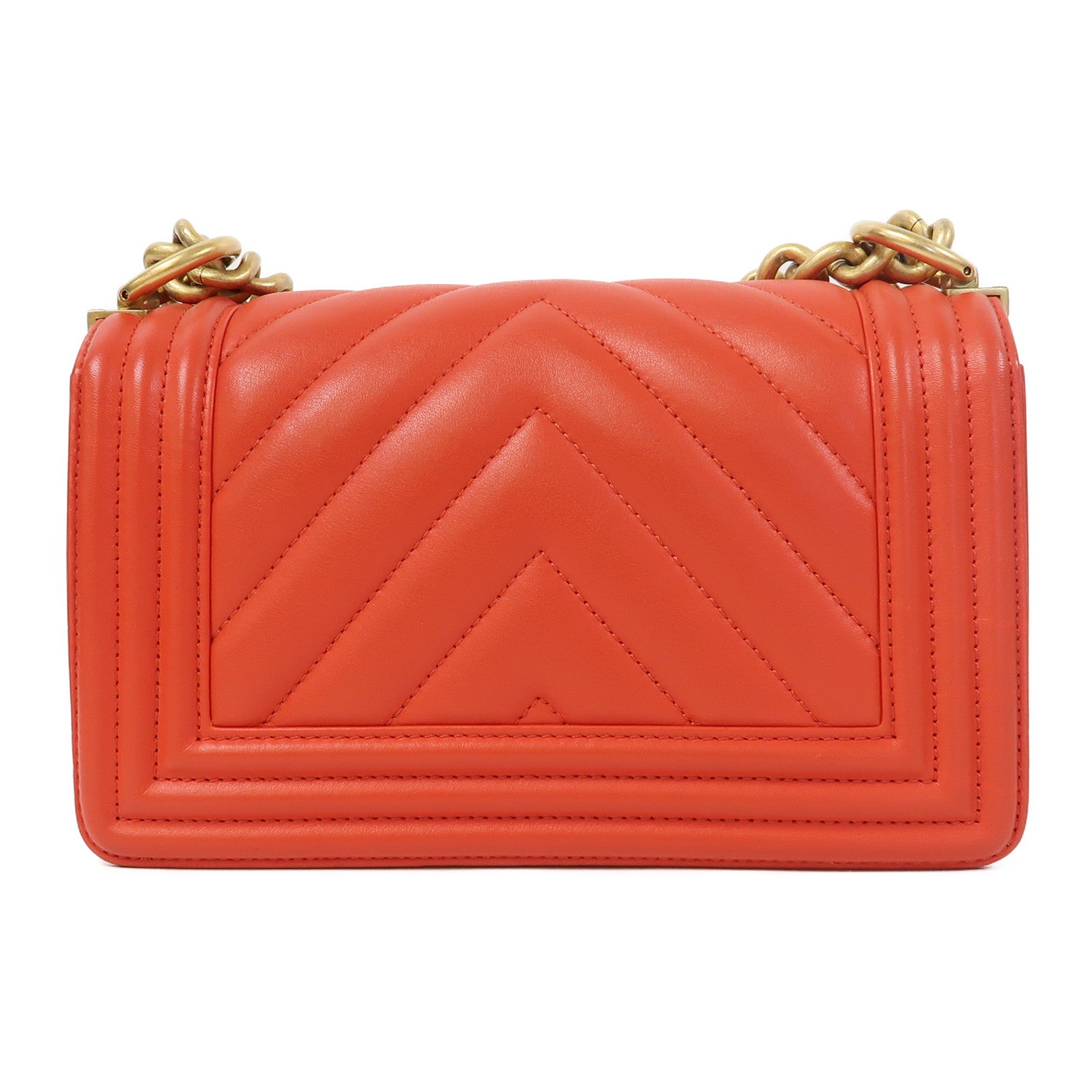 CHANEL 【激減優惠】斜紋羊皮皮革Boy Chanel金扣鏈帶肩背袋紅色