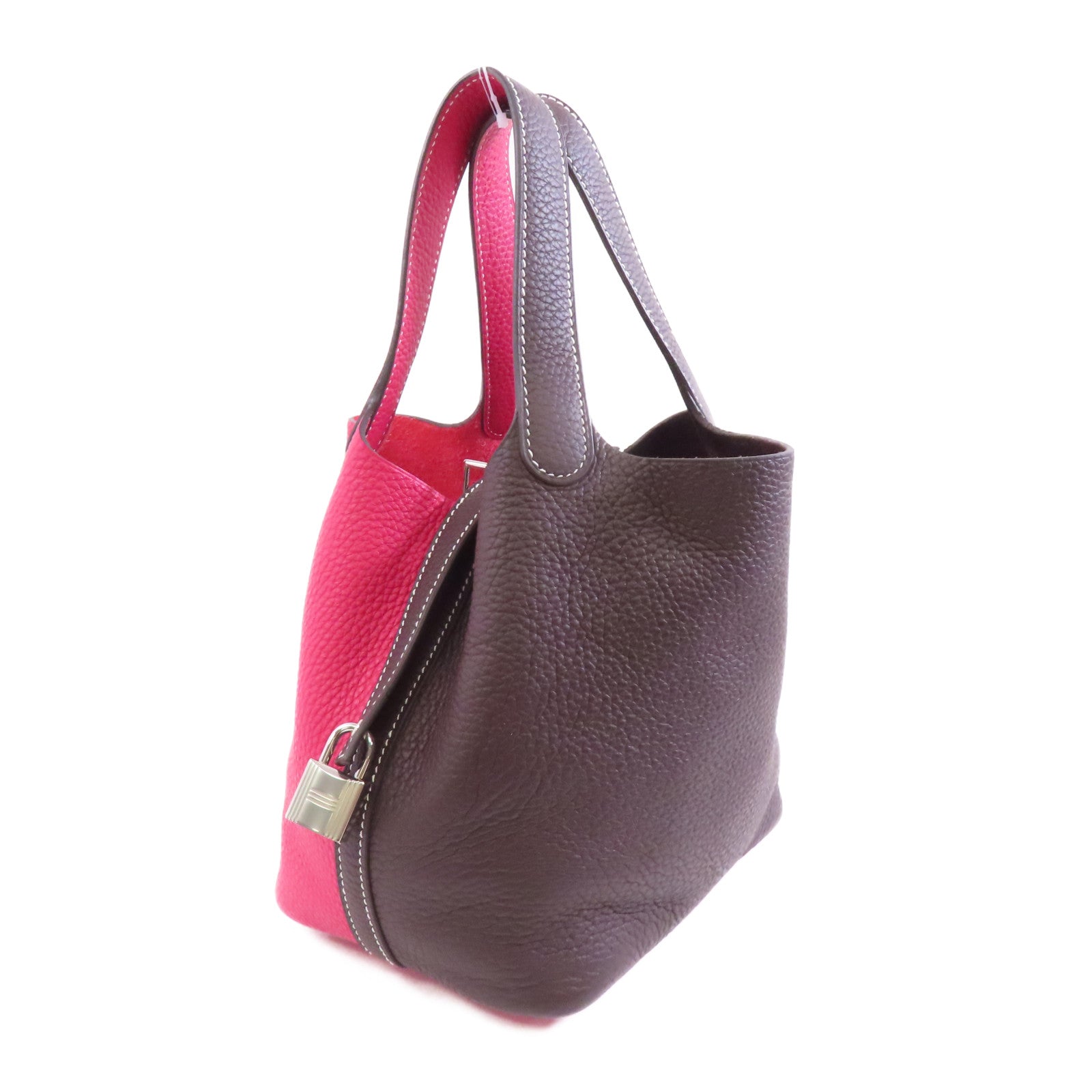 HERMES 【激減優惠】Clemence皮革Picotin PM銀扣手挽袋Rouge Sellier/Franboise粉色/啡色