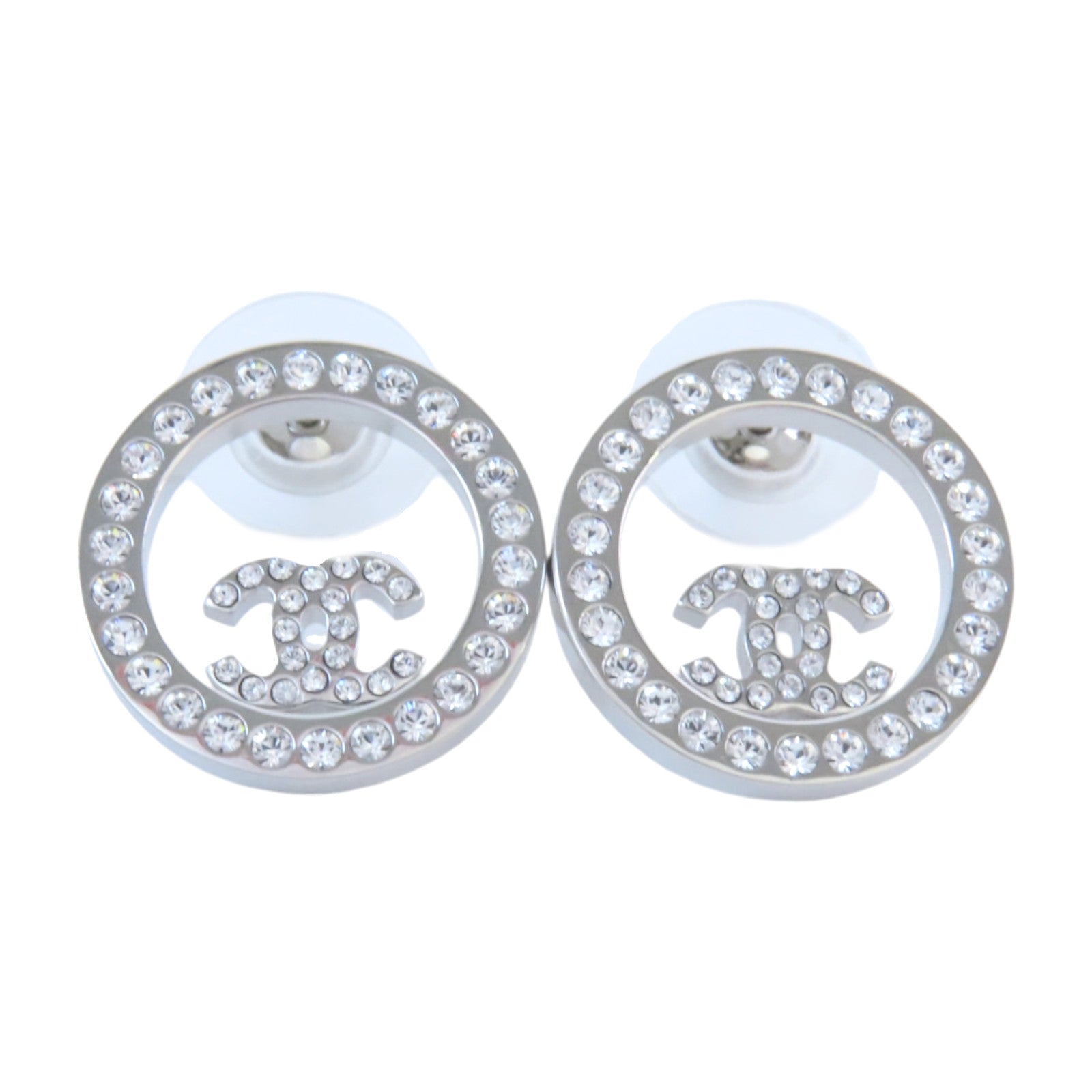 CHANEL 金屬/水鑽Earrings銀扣耳環