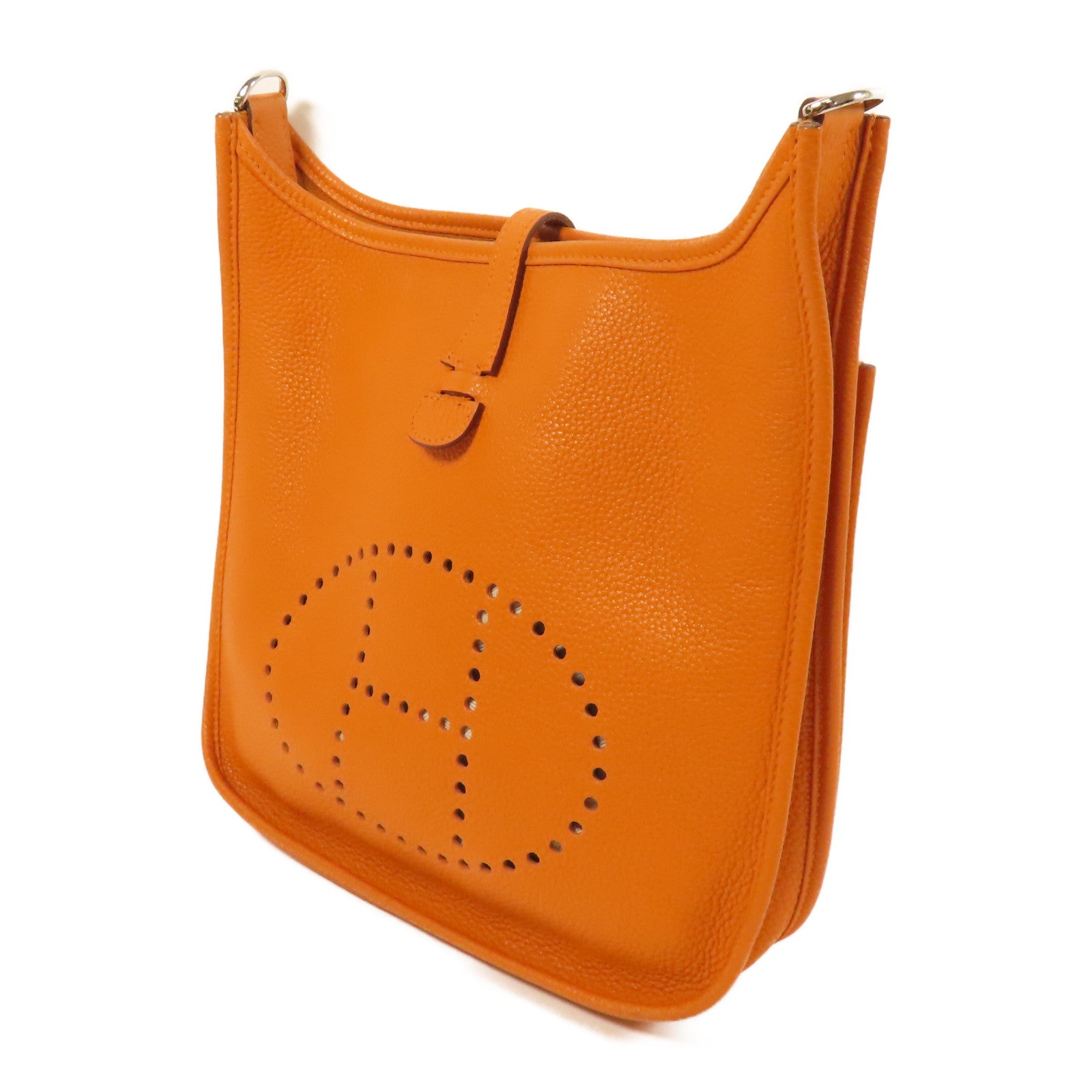 HERMES Clemence皮革Evelyne PM 銀扣肩背袋Orange