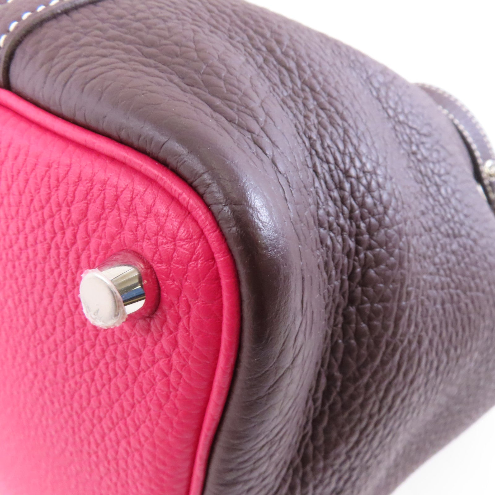 HERMES 【激減優惠】Clemence皮革Picotin PM銀扣手挽袋Rouge Sellier/Franboise粉色/啡色