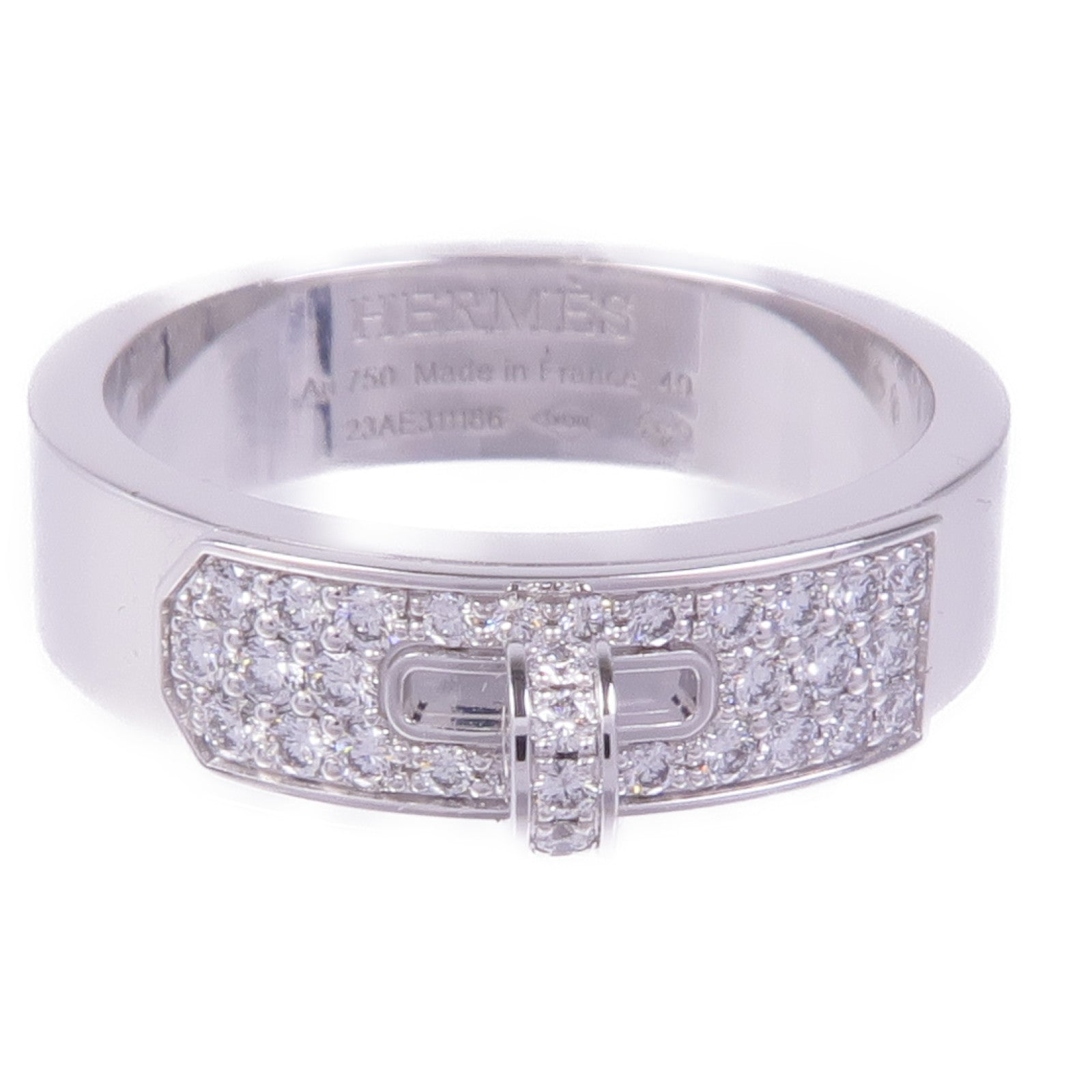 HERMES 18K白金Bague Kelly Ring鑽石戒指Hermes#49/US#4.75