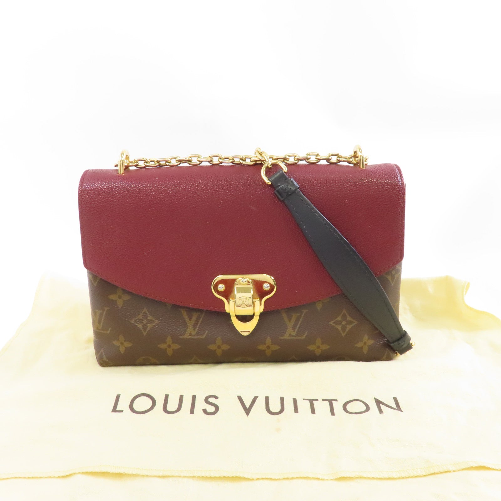LOUIS VUITTON Monogram Saint Placide金扣鏈帶肩背袋棕色