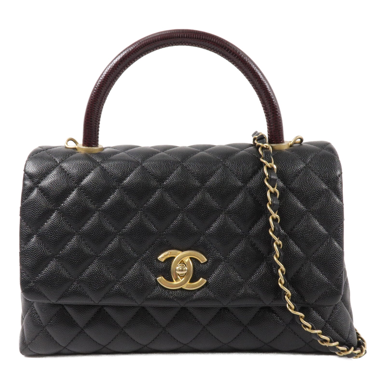 CHANEL 牛皮皮革Coco Handle Medium鏈帶肩背袋
