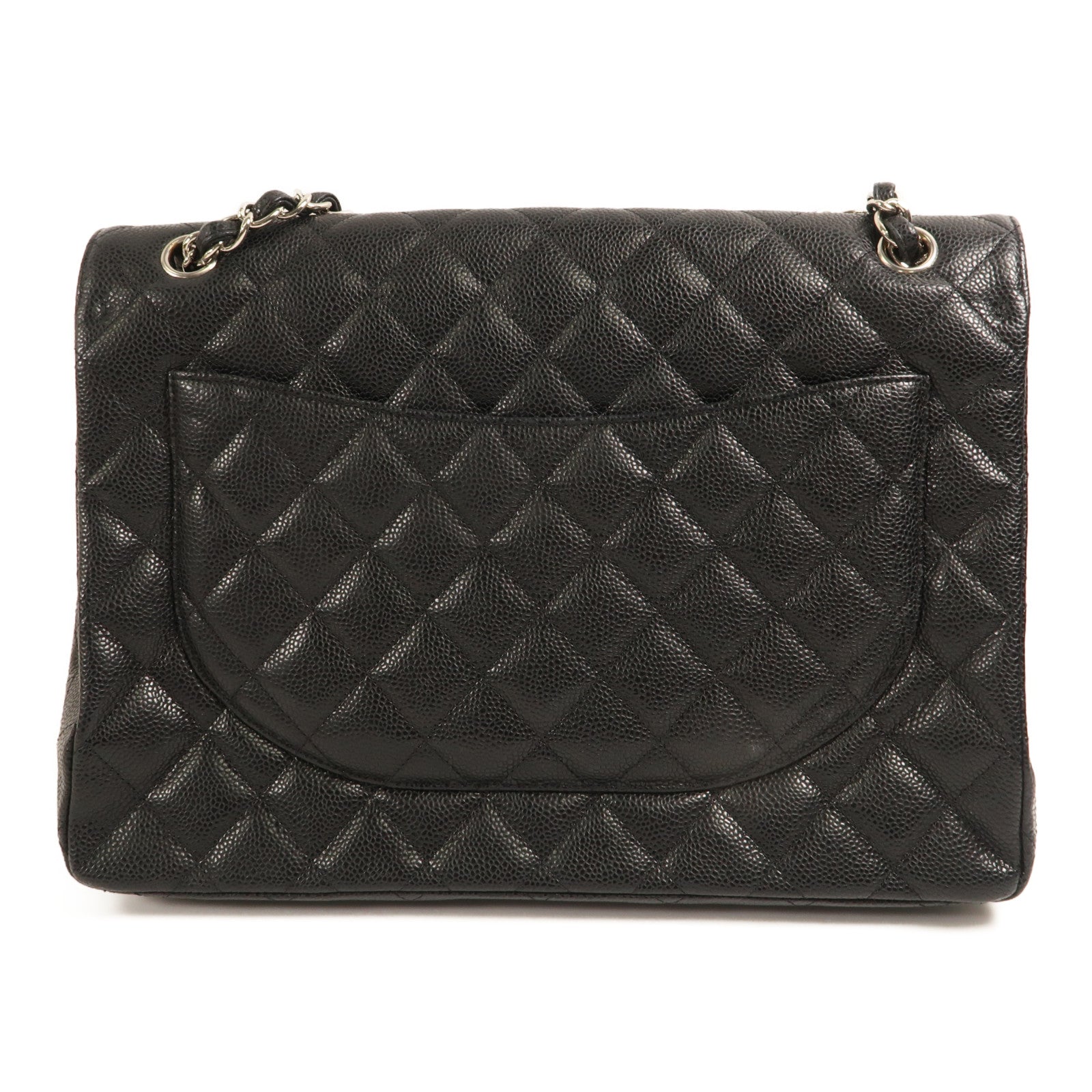 CHANEL 牛皮皮革Maxi Classic銀扣鏈帶肩背袋黑色