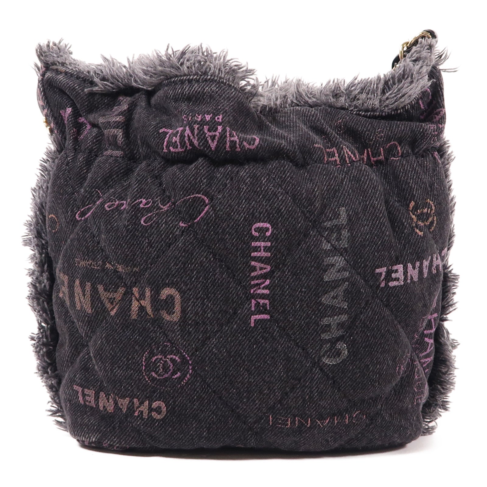 CHANEL 牛仔布Bucket Bag金扣鏈帶肩背袋