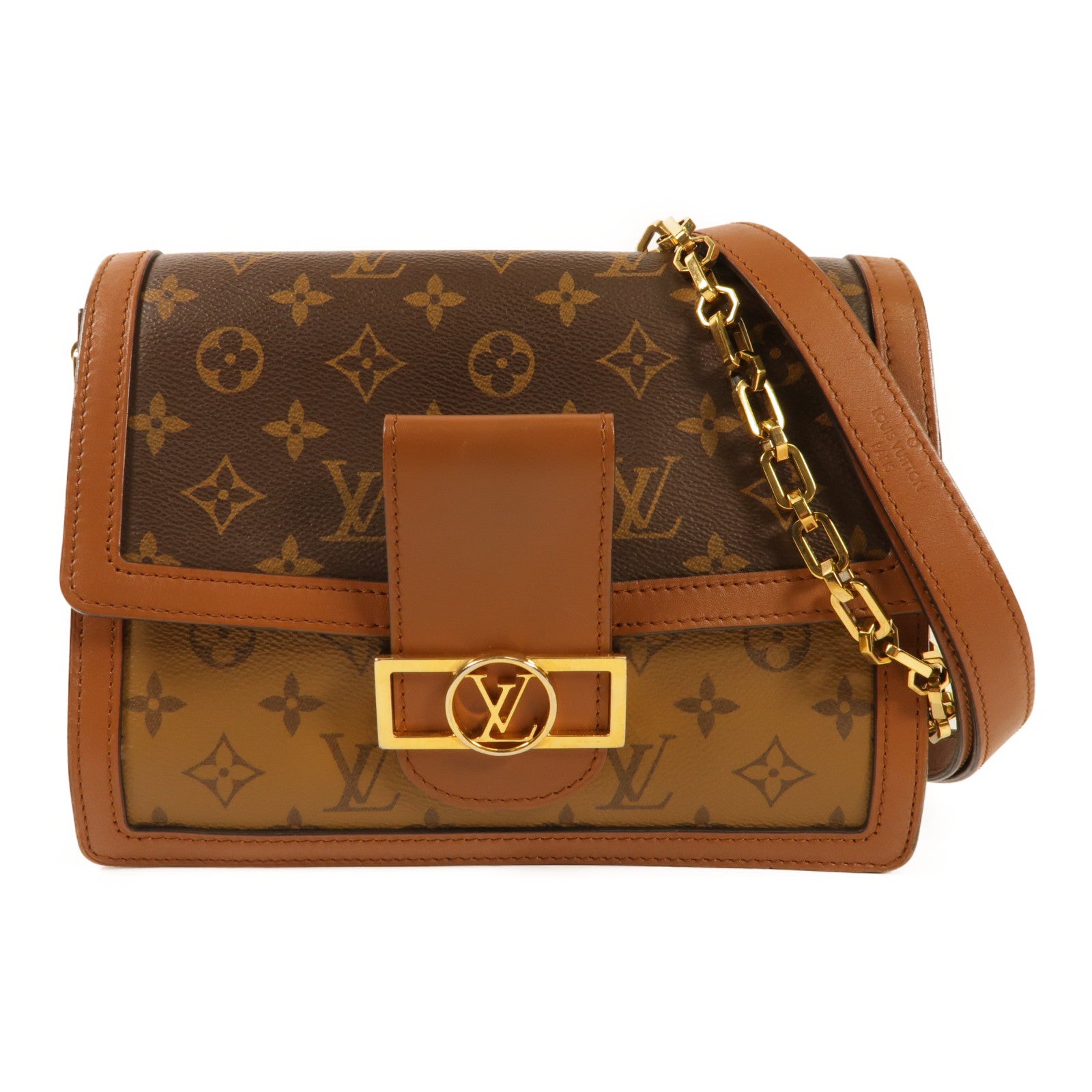 LOUIS VUITTON Monogram/Monogram Reverse Dauphine MM金扣手挽肩背兩用袋棕色