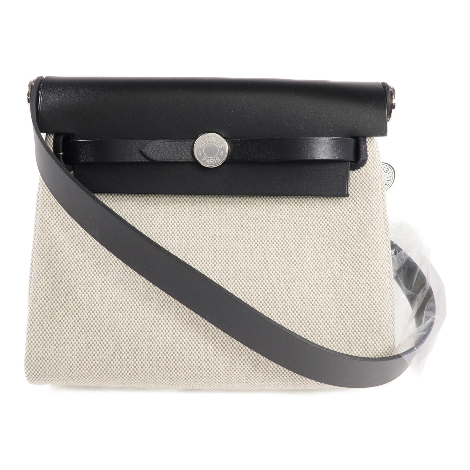 HERMES 【激減優惠】帆布/皮革Mini Herbag銀扣肩背袋Noir
