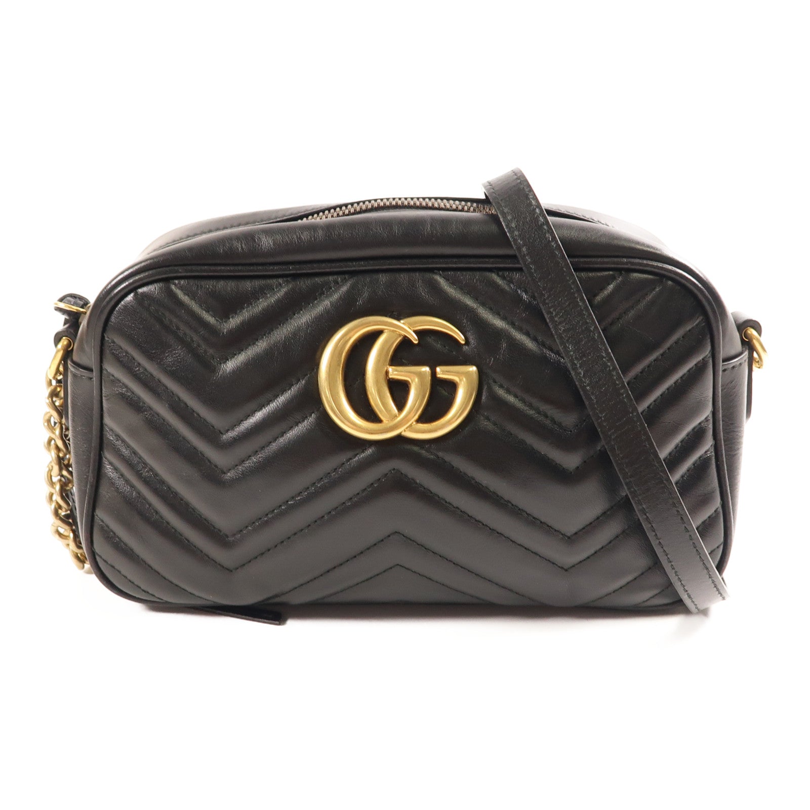 GUCCI GG GHW GG Marmont Small Chain Shoulder Bag Calfskin Leather 447632 Black