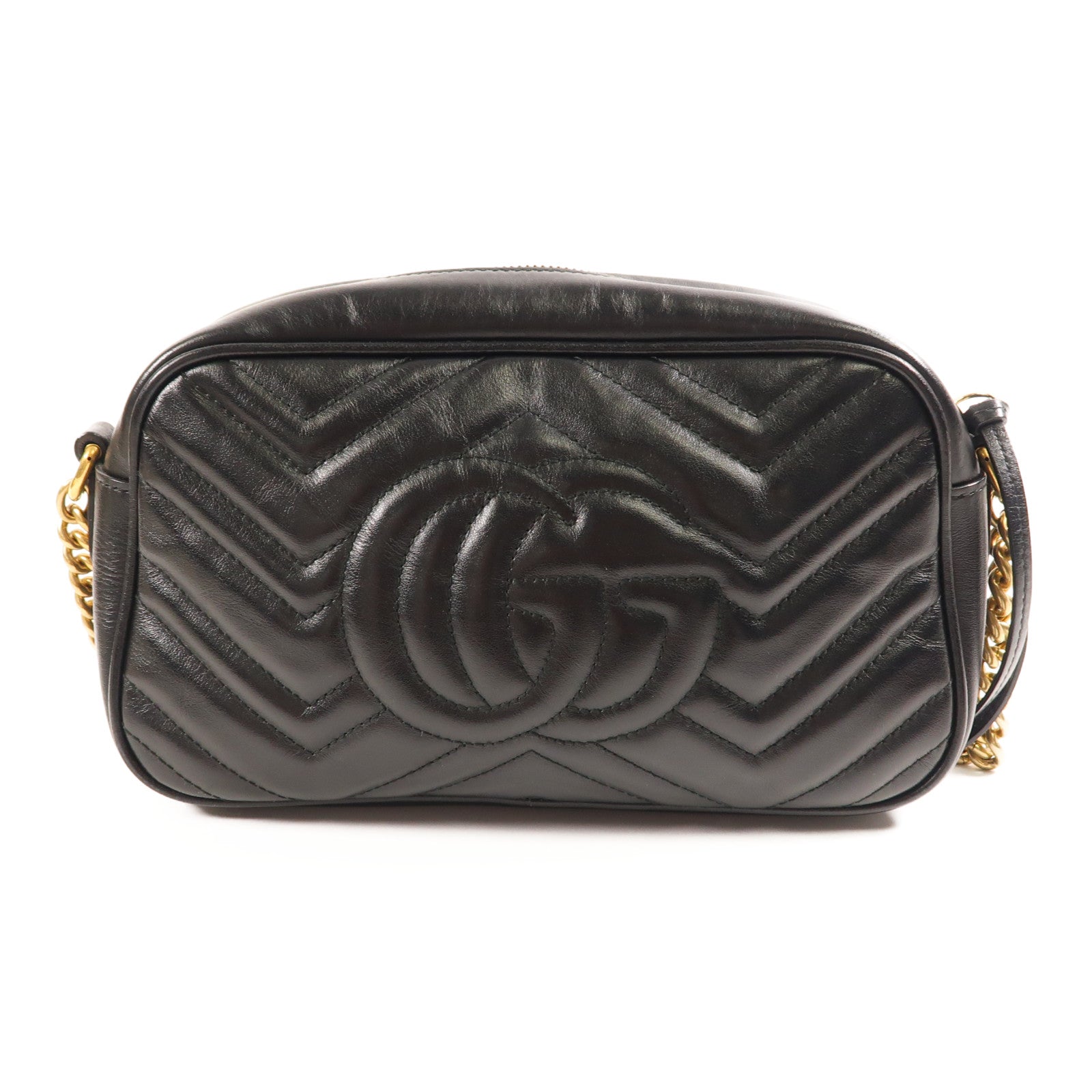 GUCCI GG GHW GG Marmont Small Chain Shoulder Bag Calfskin Leather 447632 Black