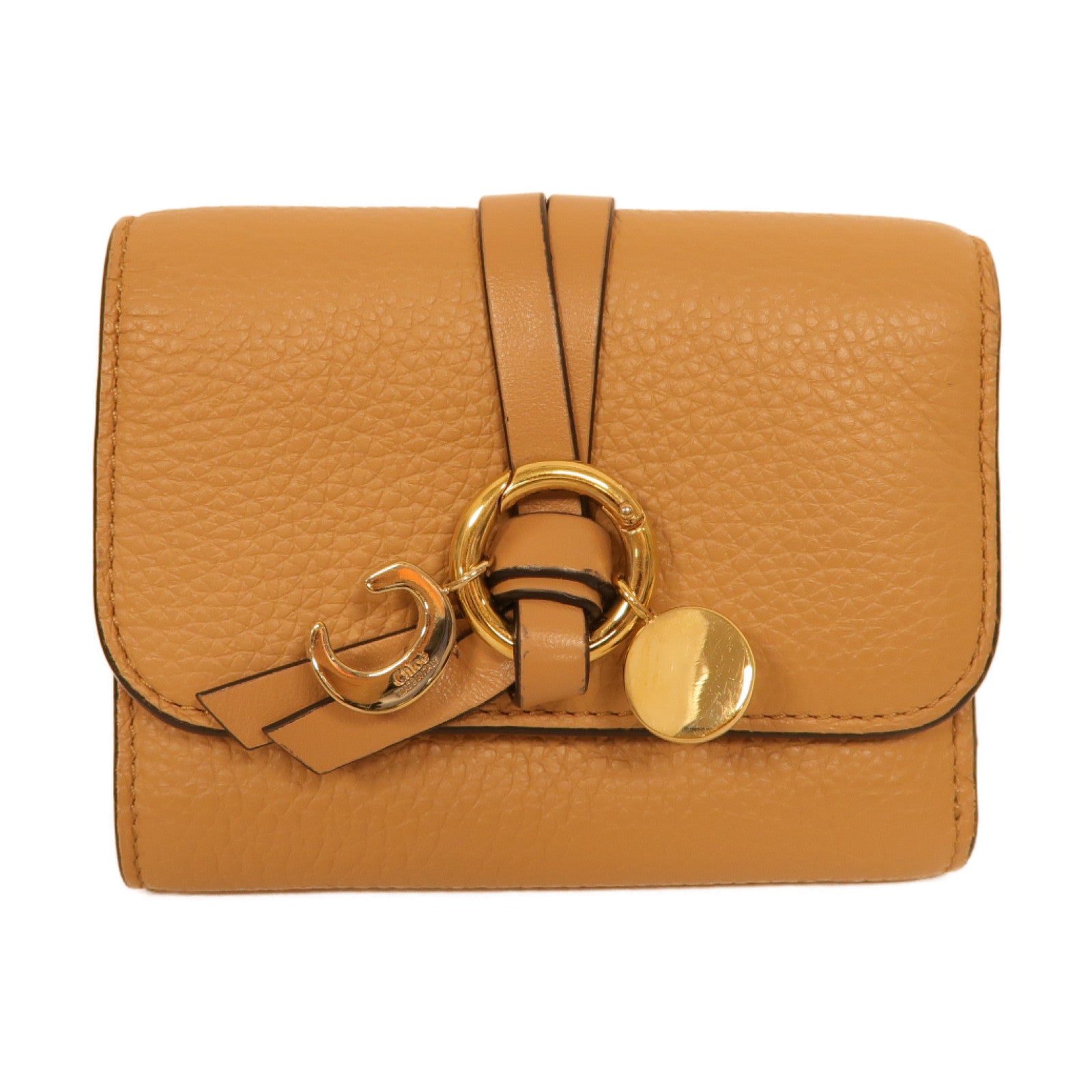 Chloe 牛皮皮革Alphabet Small Tri-Fold Wallet金扣錢包杏色