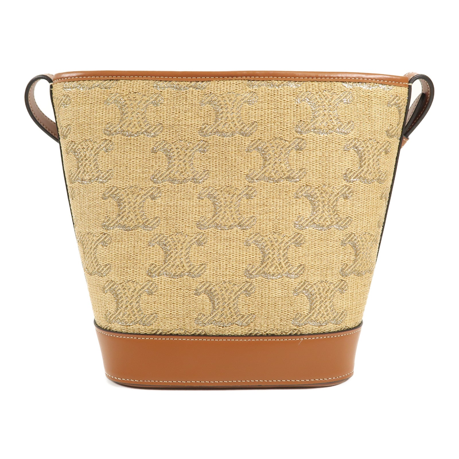 CELINE 【激減優惠】Raffia Bucket Cuir Triomphe金扣肩背袋