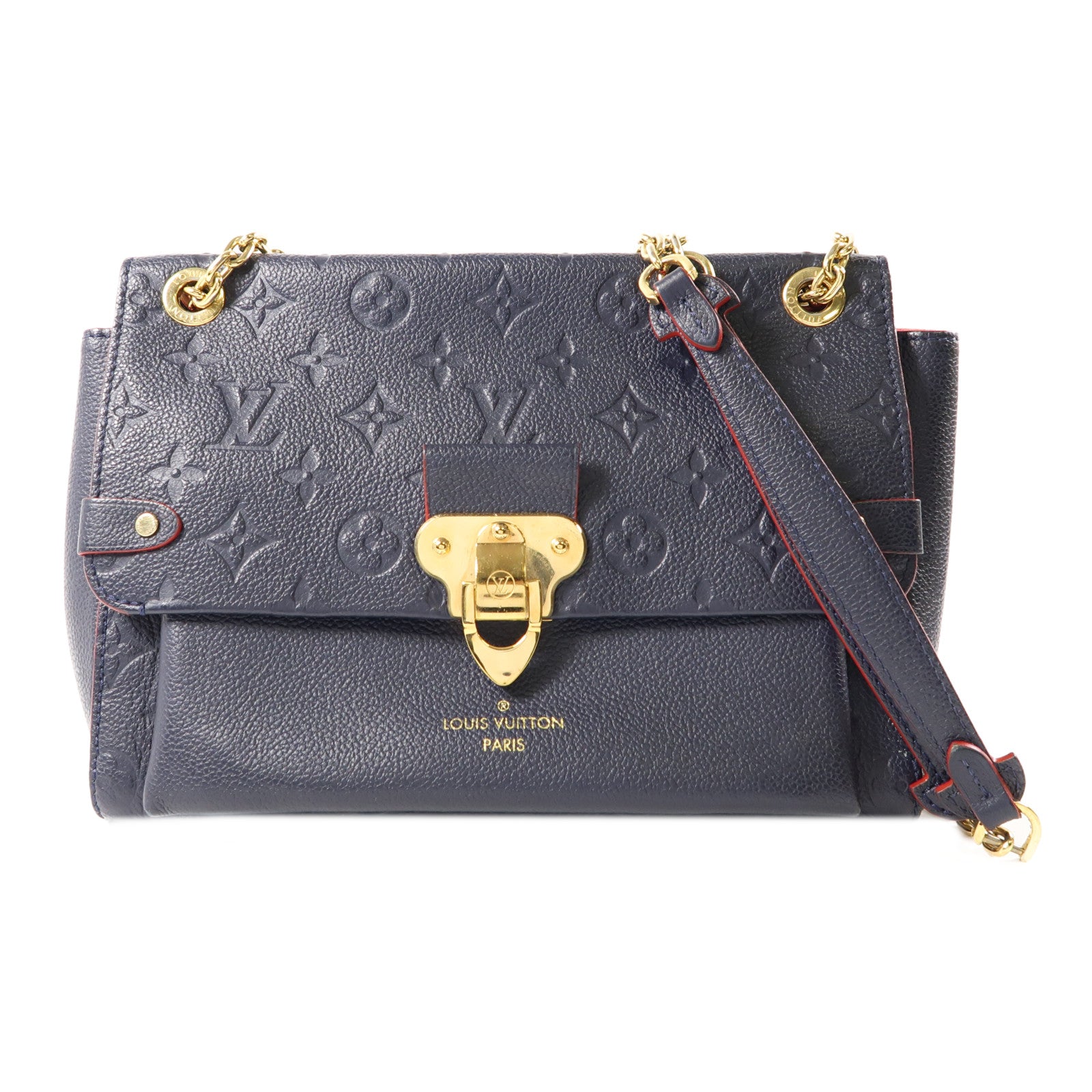 LOUIS VUITTON Monogram Empreinte Vavin PM金扣肩背袋深藍色