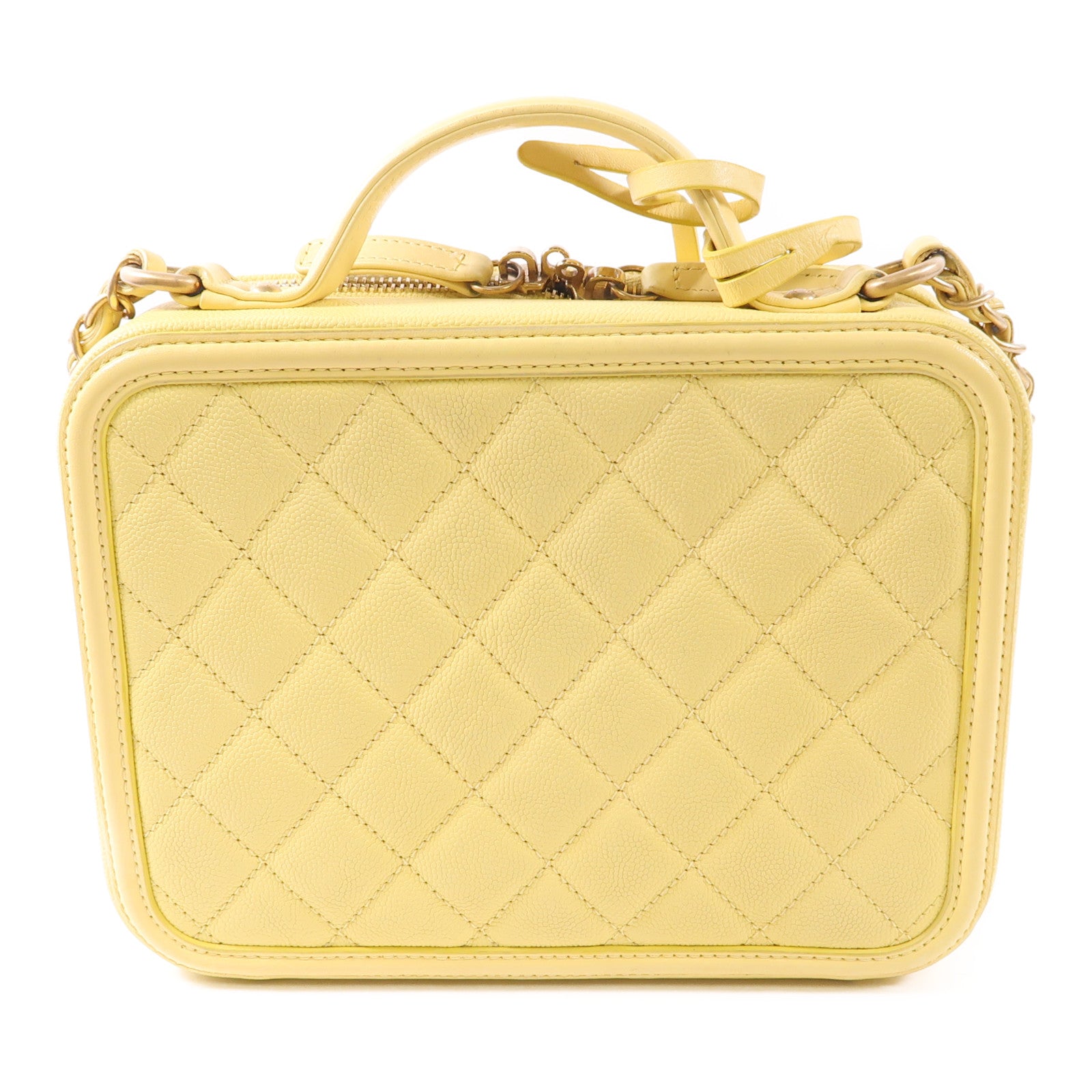 CHANEL 牛皮皮革Vanity Case金扣鏈帶手挽肩背兩用袋